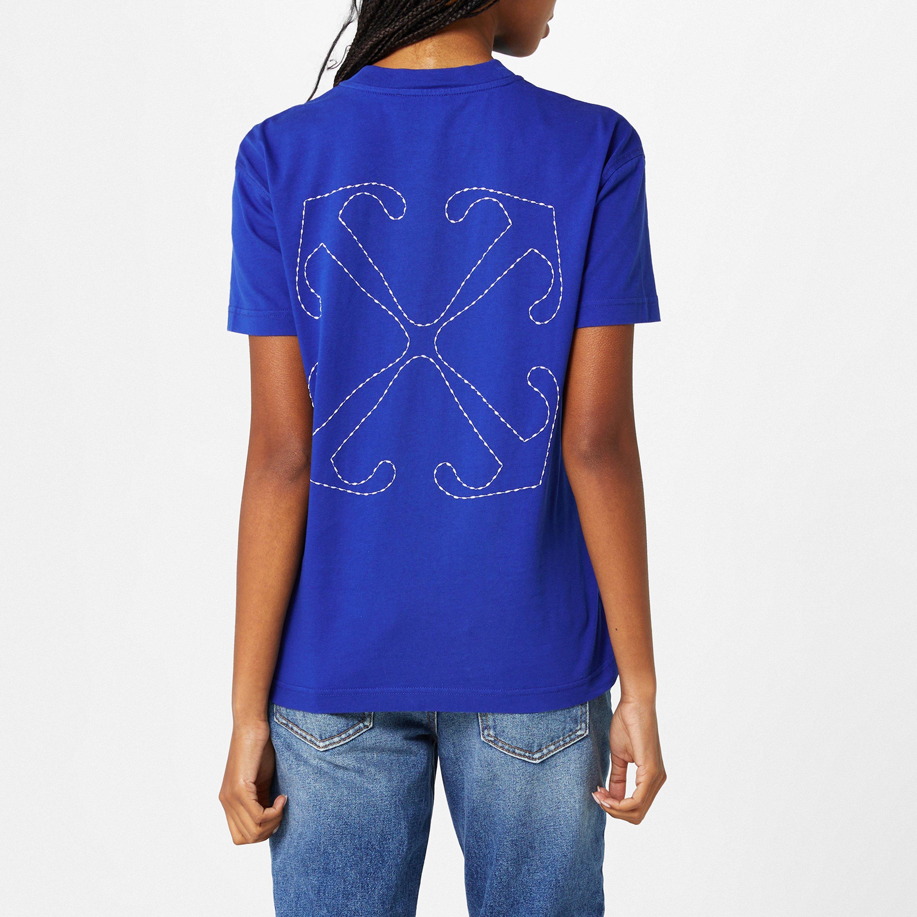 Blue 4501 - Off White - Women's Embroidered Arrow Design T-Shirt - 2