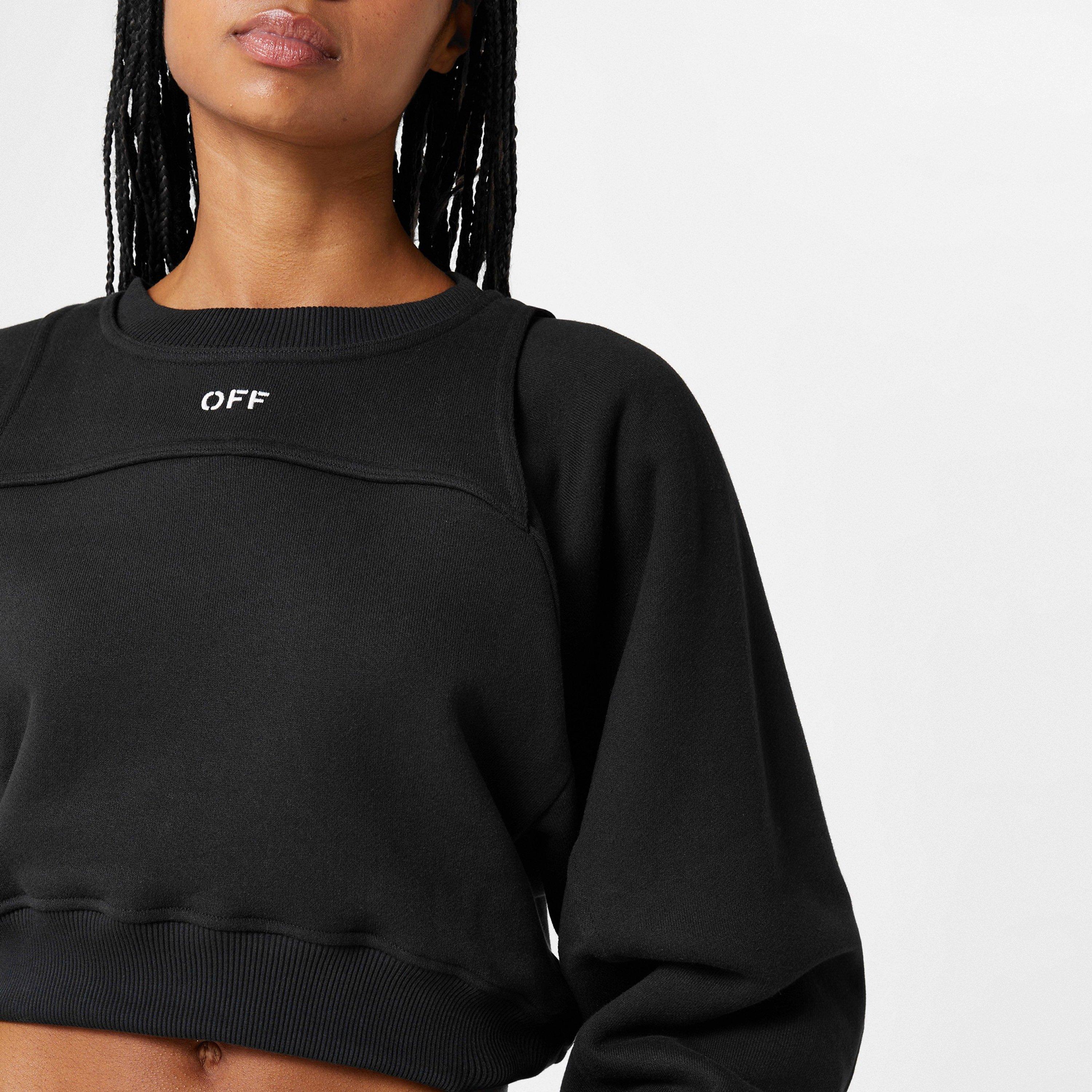 Black 1001 - Off White - Women's Stamp Cropped Crew Sweater with Built-in Harness - 3