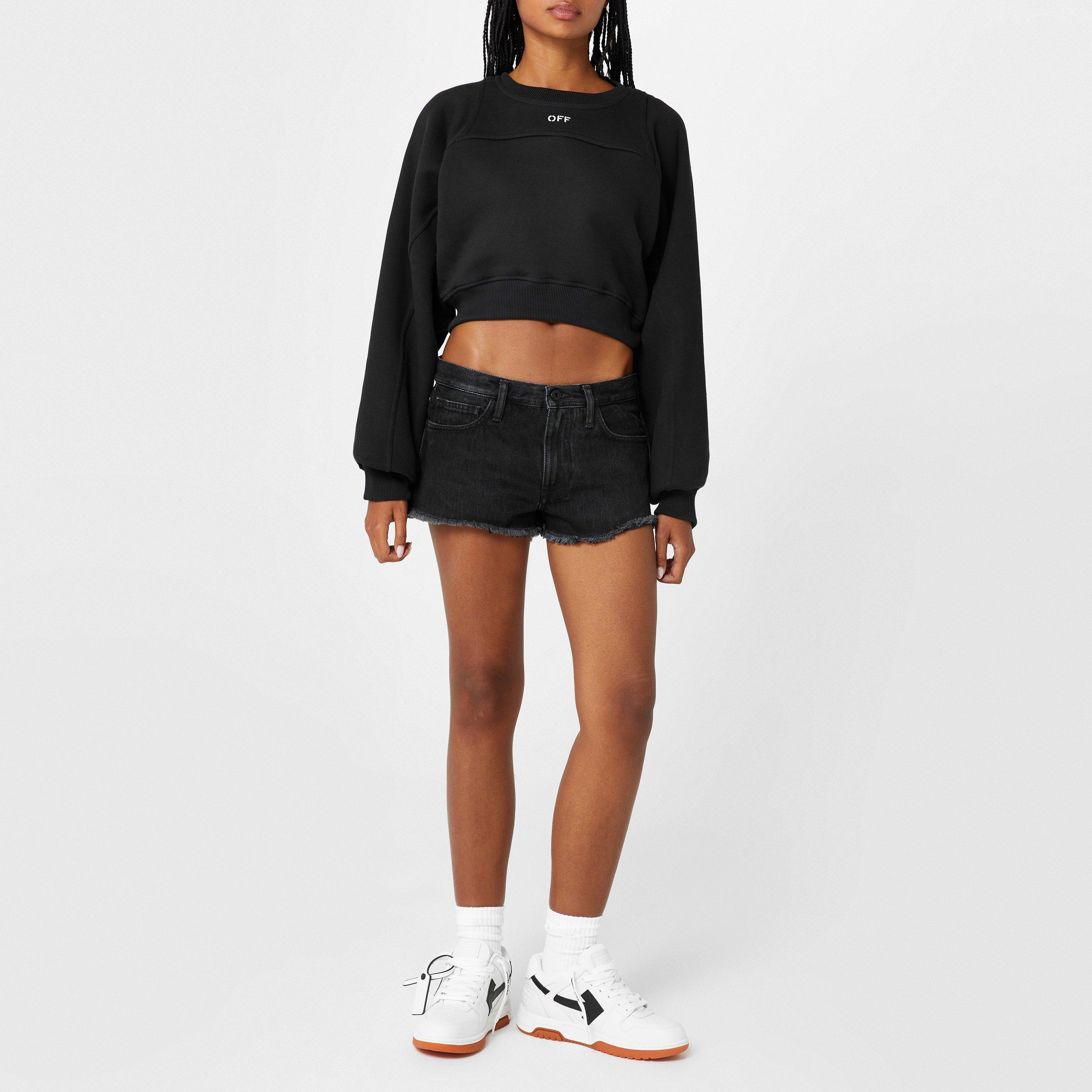Black 1001 - Off White - Women's Stamp Cropped Crew Sweater with Built-in Harness - 4