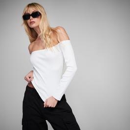 Missguided Rib Bardot Long Sleeve Top