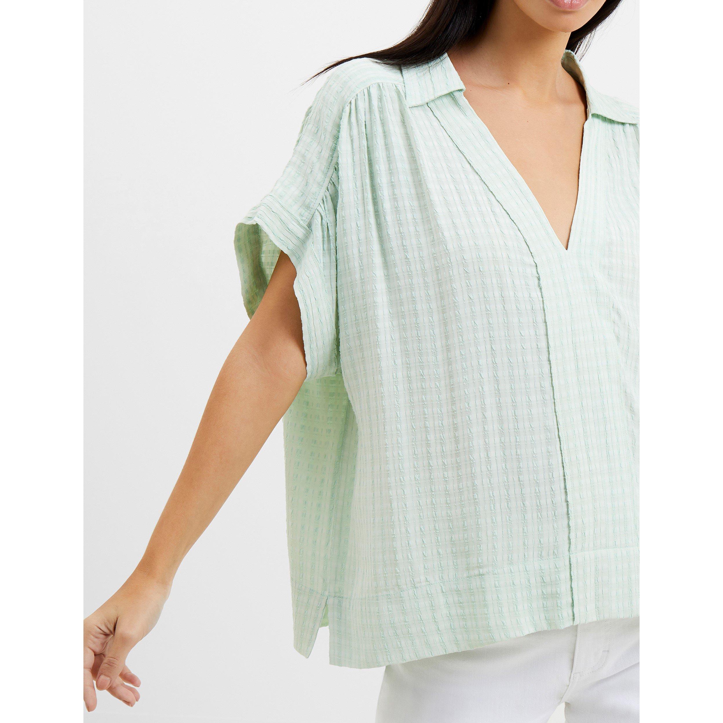 40-Aqua Foam - French Connection - Women's Birch Popover Short-Sleeve Plain Shirt - 3