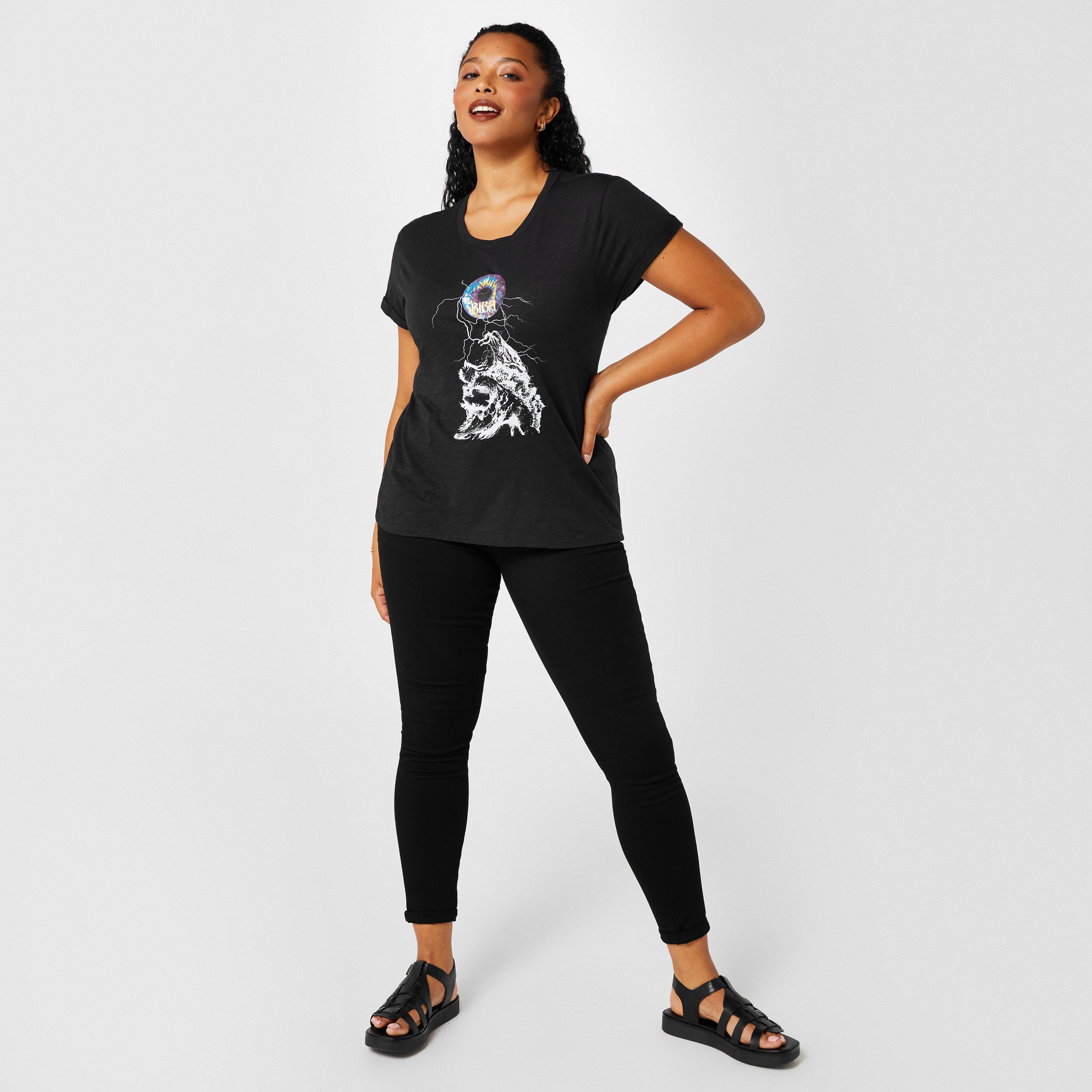 Black - Biba - Women's Regular Fit Printed T-Shirt - 4