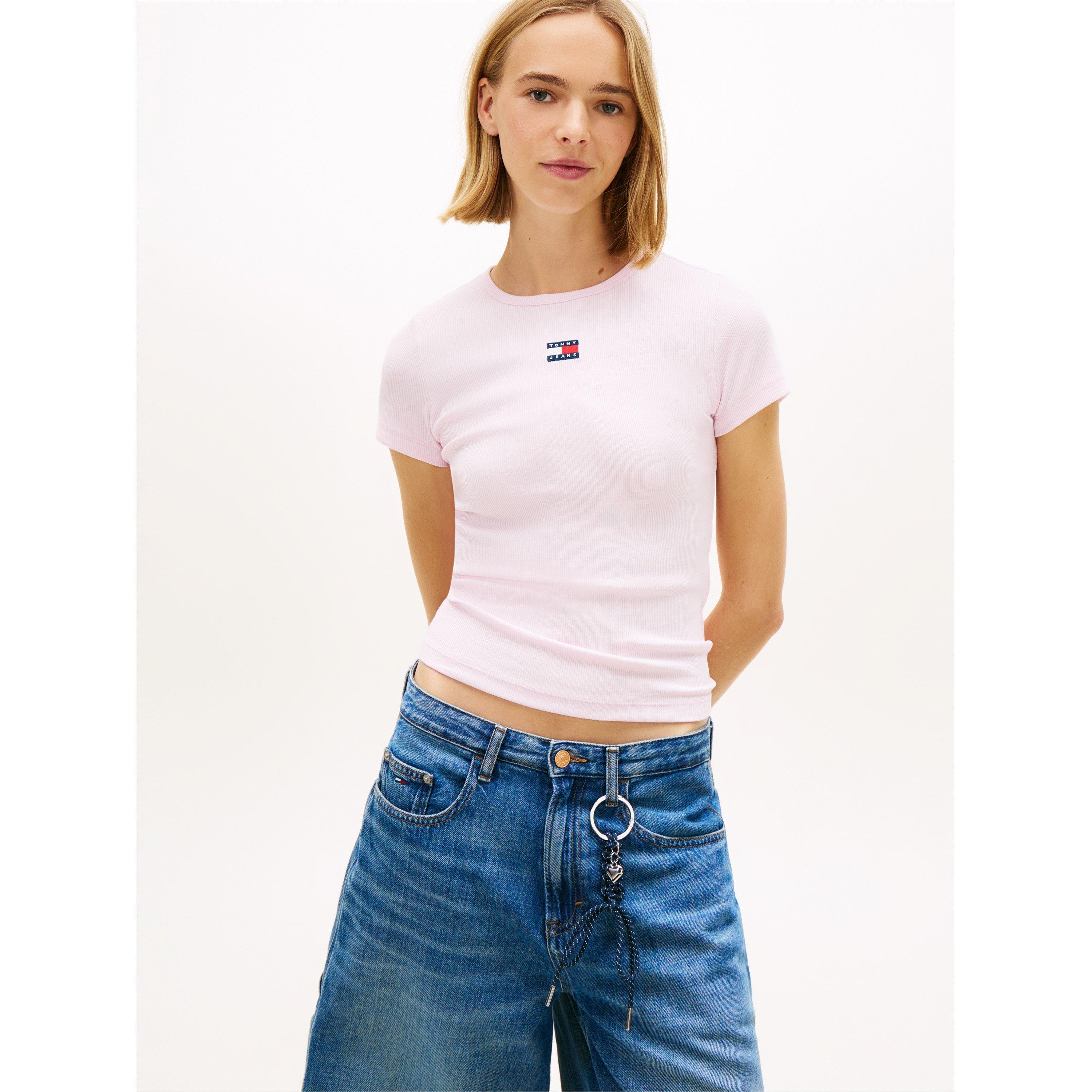 Pearly Pink - Tommy Jeans - Extra Small Badge Ribbed T Shirt - 2