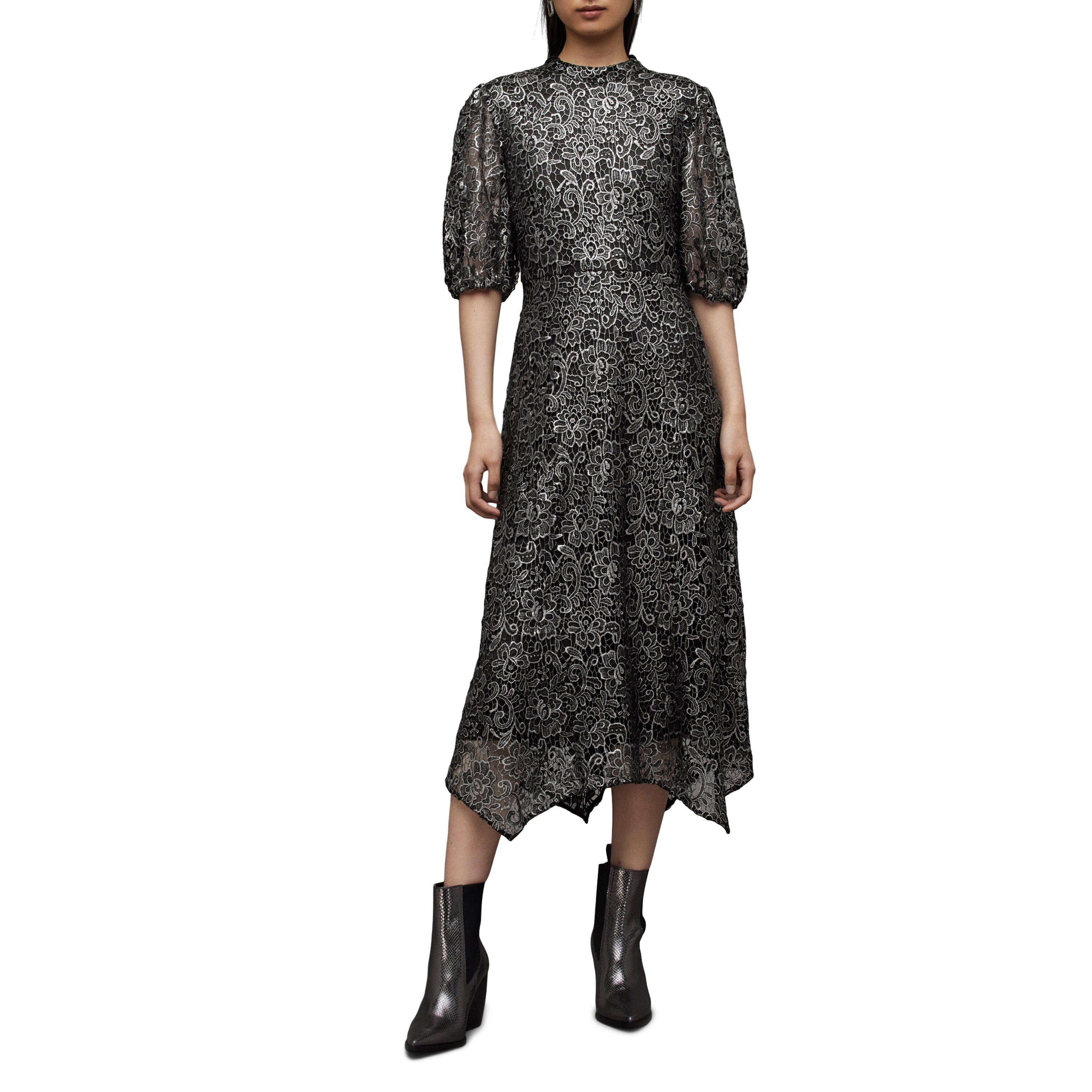 gunmetal grey - AllSaints - Women's Camila Broderie Asymmetric Hem Tea Dress - 2