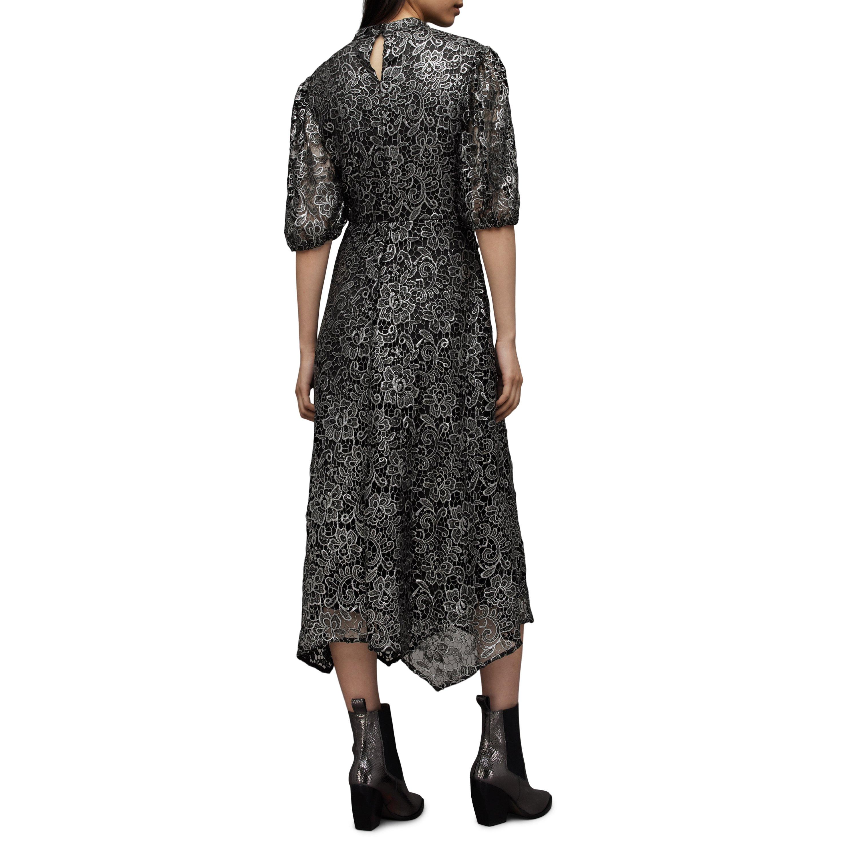 gunmetal grey - AllSaints - Women's Camila Broderie Asymmetric Hem Tea Dress - 4