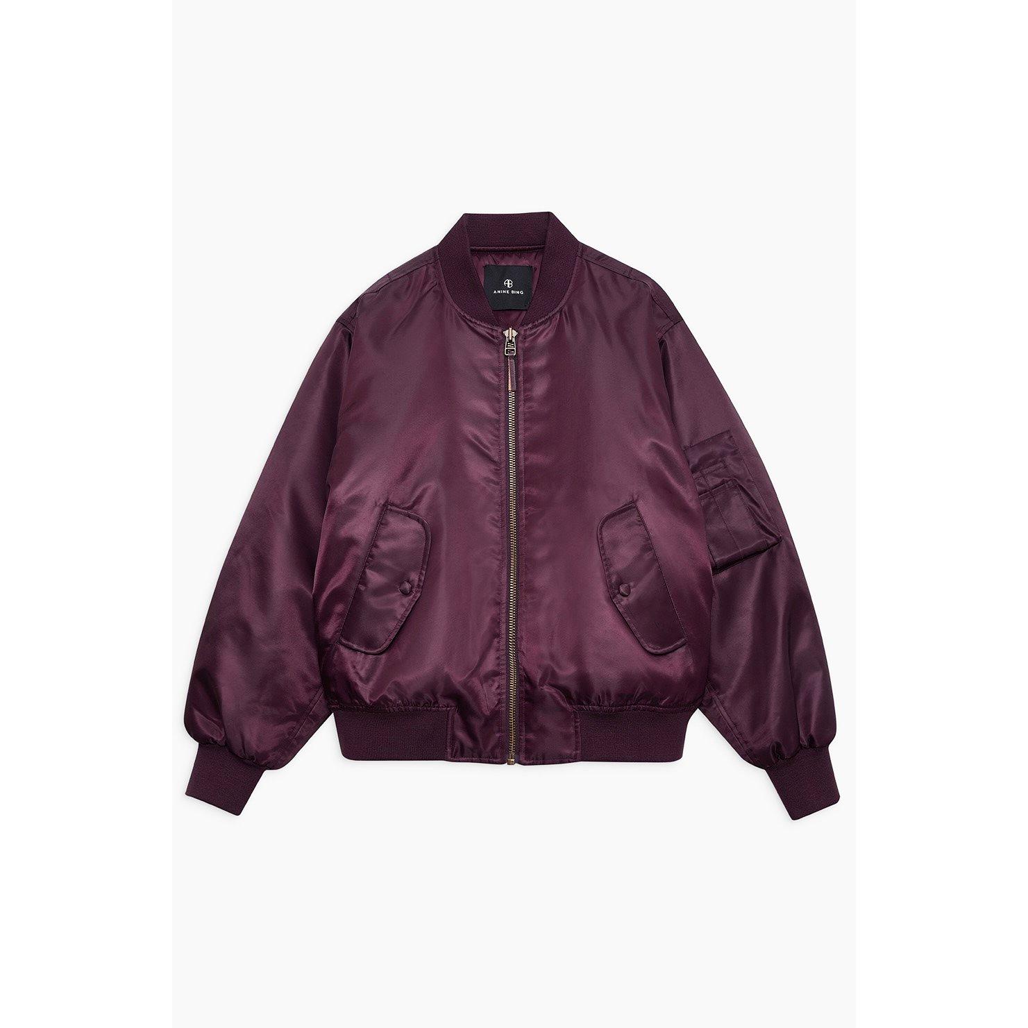 Burgundy - Anine Bing - Women's Front Zip Bomber Jacket - 5