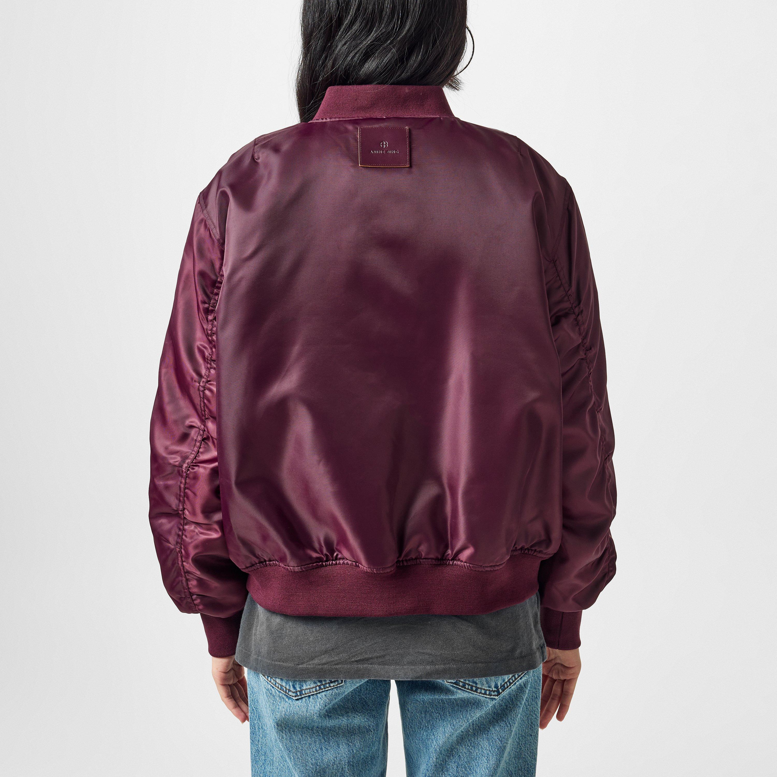 Burgundy - Anine Bing - Women's Front Zip Bomber Jacket - 3