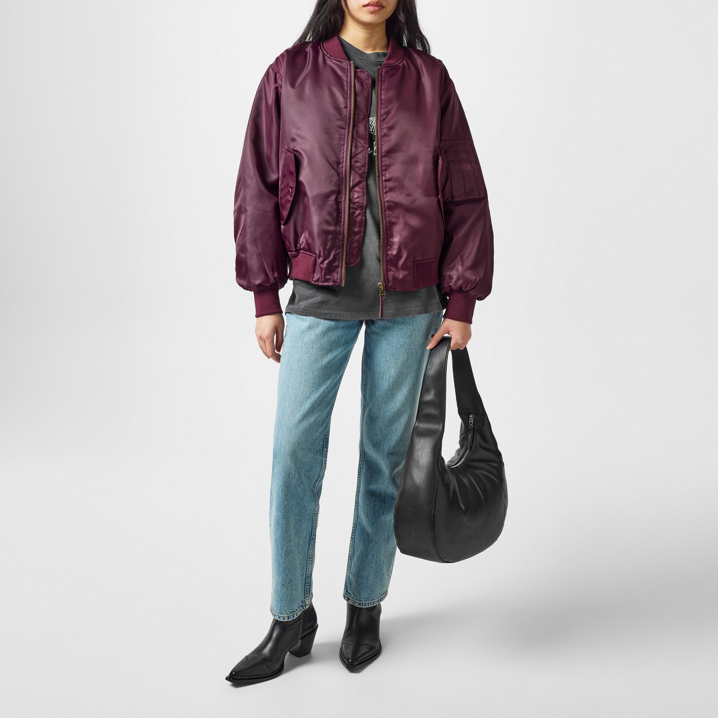 Burgundy - Anine Bing - Women's Front Zip Bomber Jacket - 4