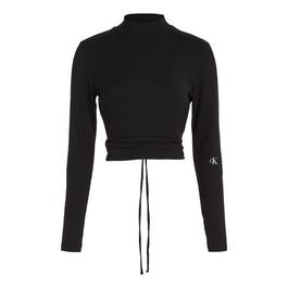 Miss Blumarine faux-fur faux-leather jacket Schwarz CKJ Back Split Wrap Long Sleeve Top