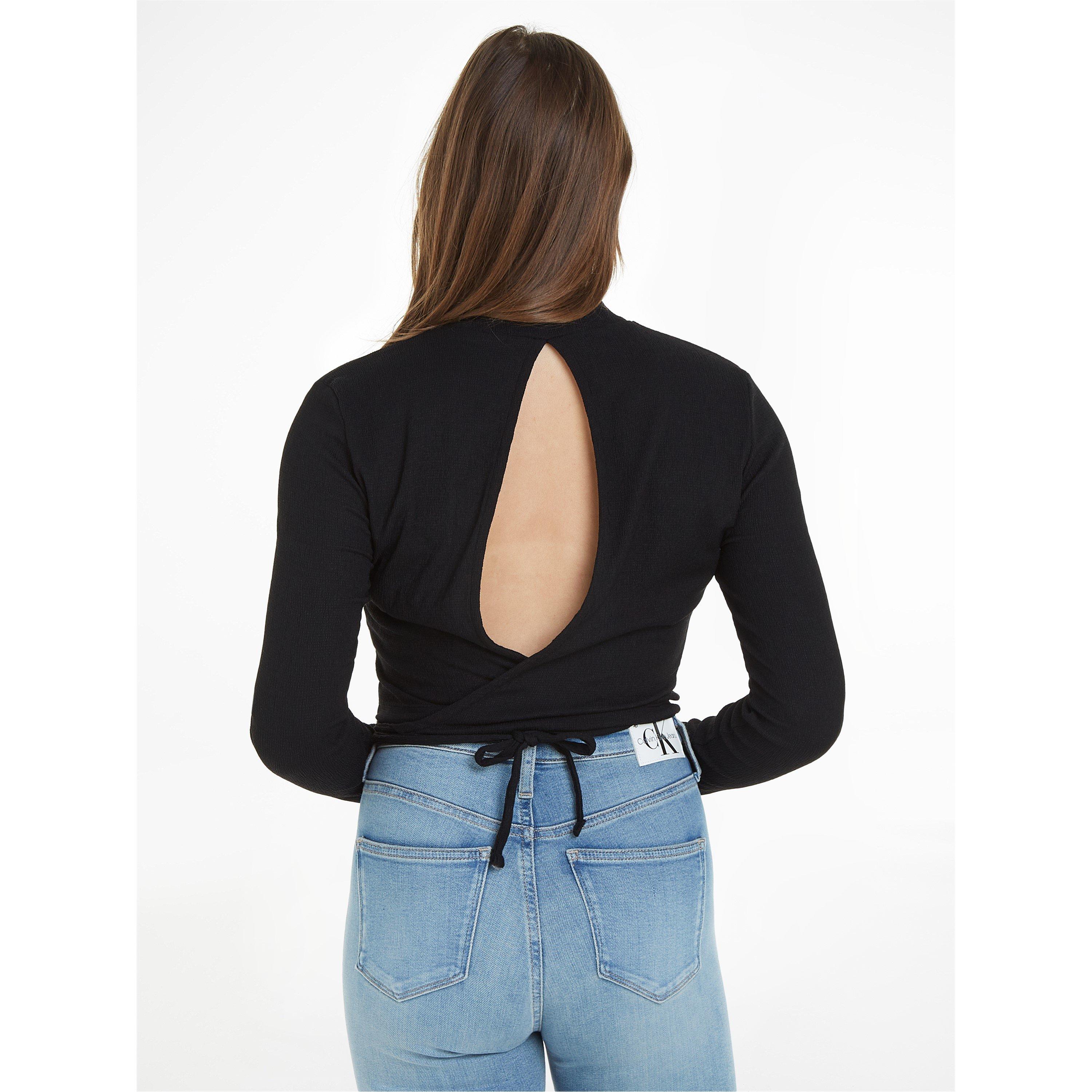CK Black - Calvin Klein Jeans - Women's Back Split Wrap Long-Sleeve Knitted Top - 4