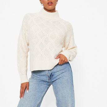 I Saw It First ISAWITFIRST High Neck Cable Knit Jumper