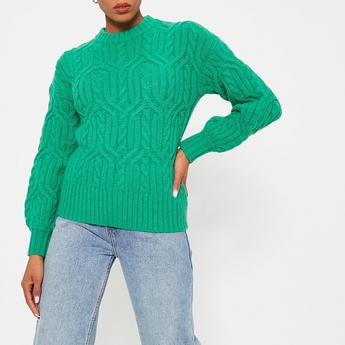 I Saw It First ISAWITFIRST Crew Neck Cable Knit Jumper