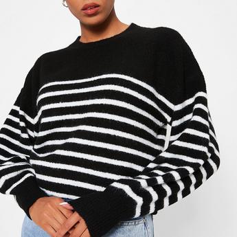 I Saw It First ISAWITFIRST Recycled Knit Balloon Sleeve Stripe Jumper