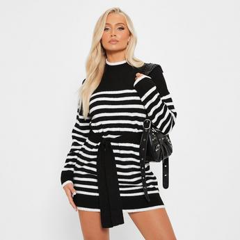 I Saw It First ISAWITFIRST Stripe Knit Belted Jumper Dress
