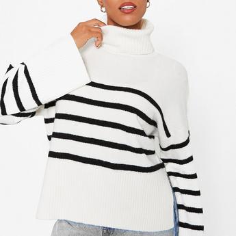 I Saw It First ISAWITFIRST Recycled Knit Flare Sleeve Stripe Jumper