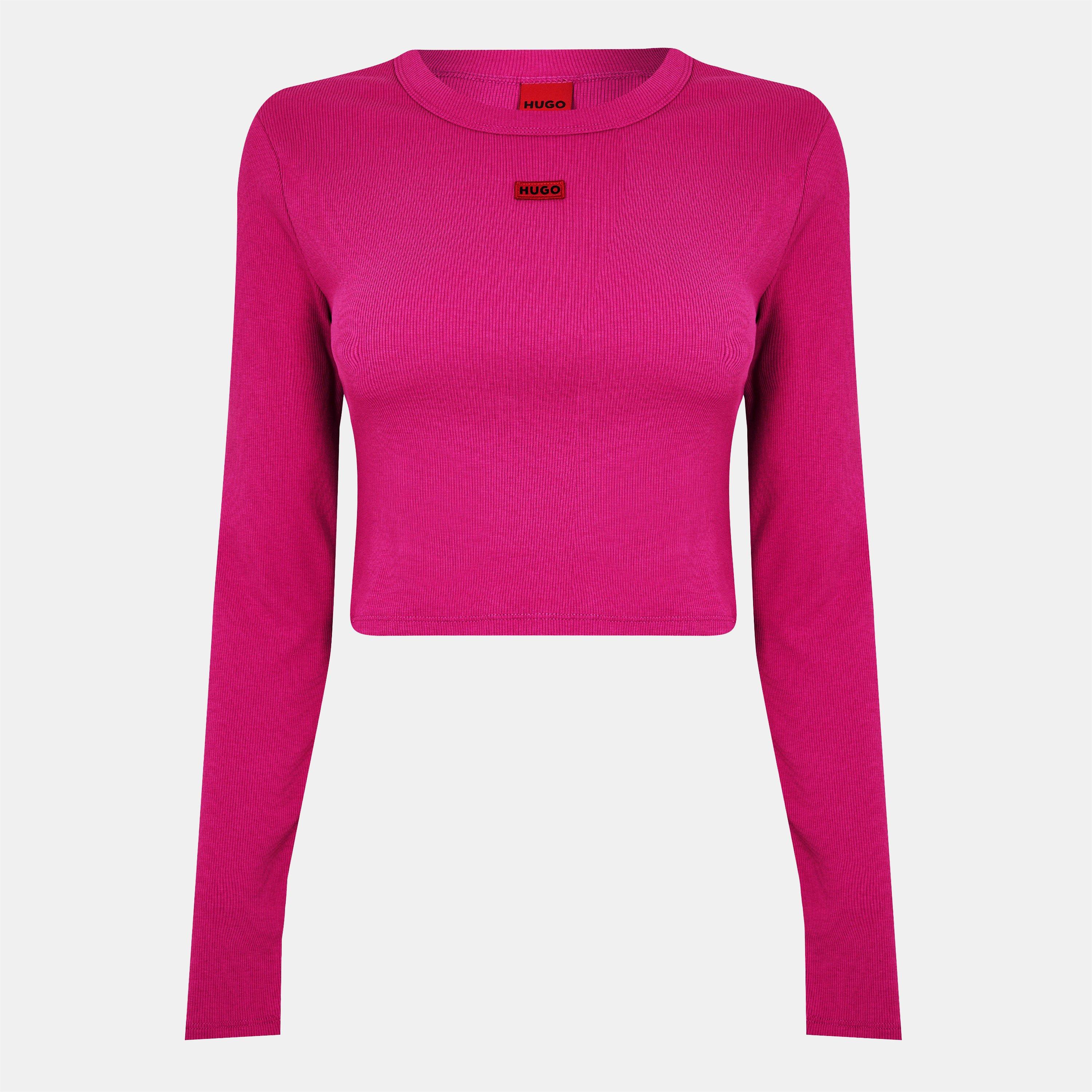 Dark Pink - Hugo - Dafilomena Cropped T-Shirt - 1
