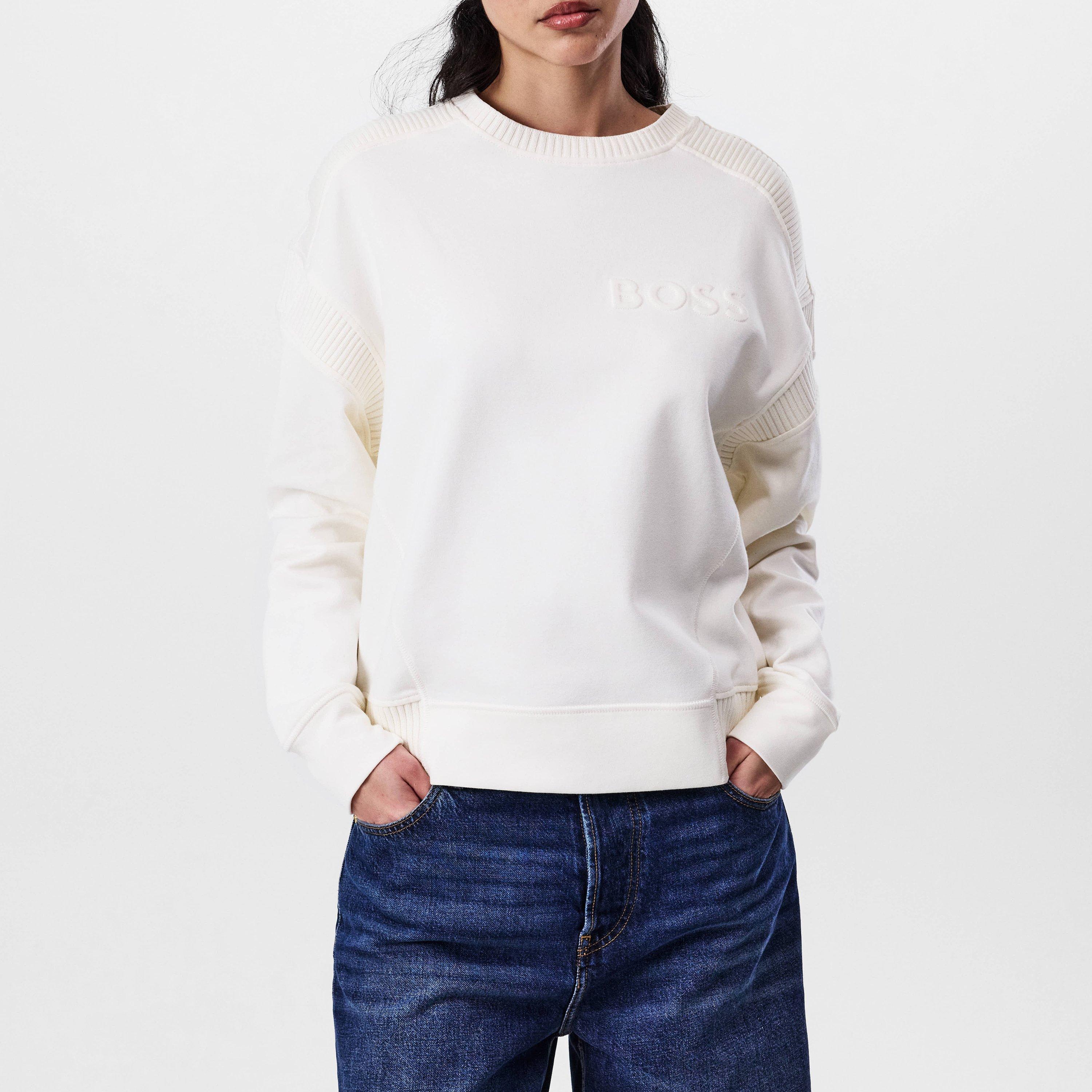 BOSS 売れ筋商品|||ボス パーカー・スウェットシャツ アウター レディース Sweatshirts White HUGO - Sweatshirt with red logo label - White