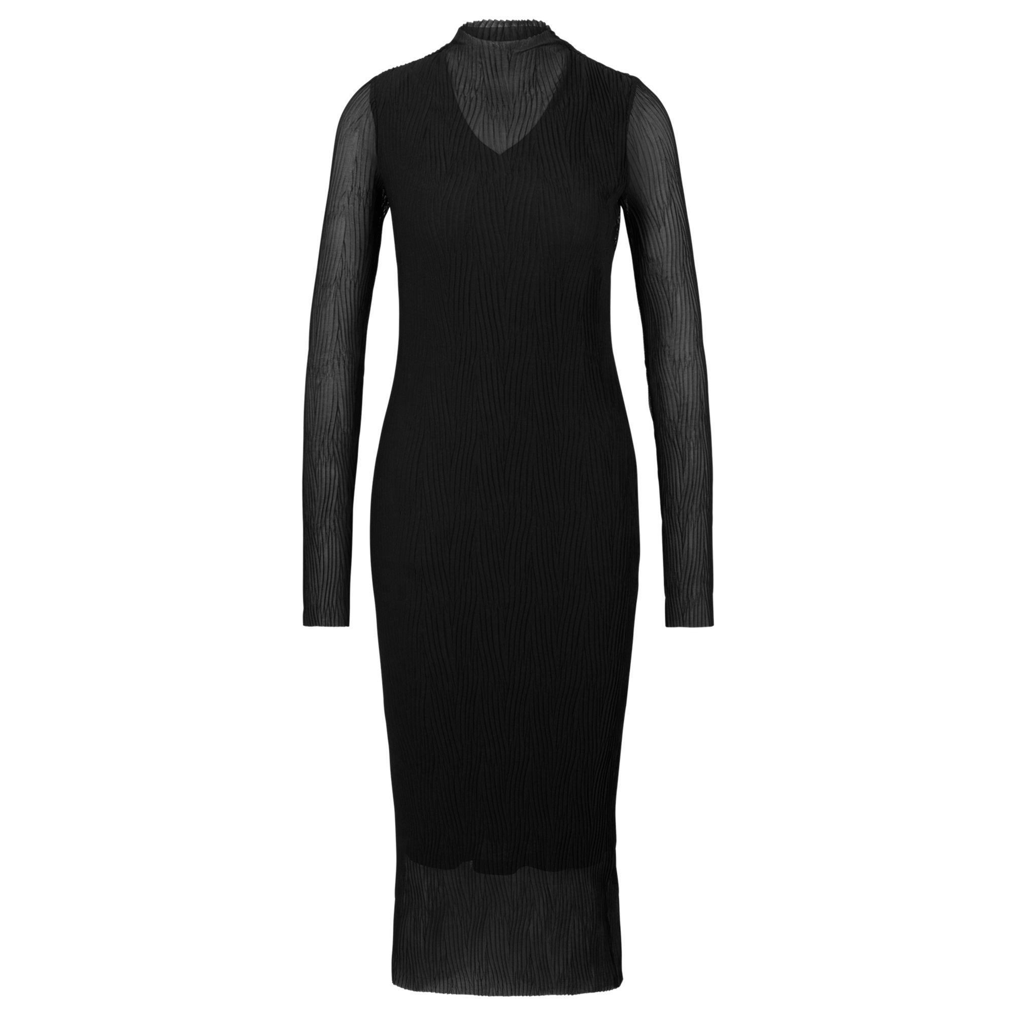 Black 001 - Boss - Women's Eviba Mesh Long Sleeve Funnel Neck Bodycon Dress - 1