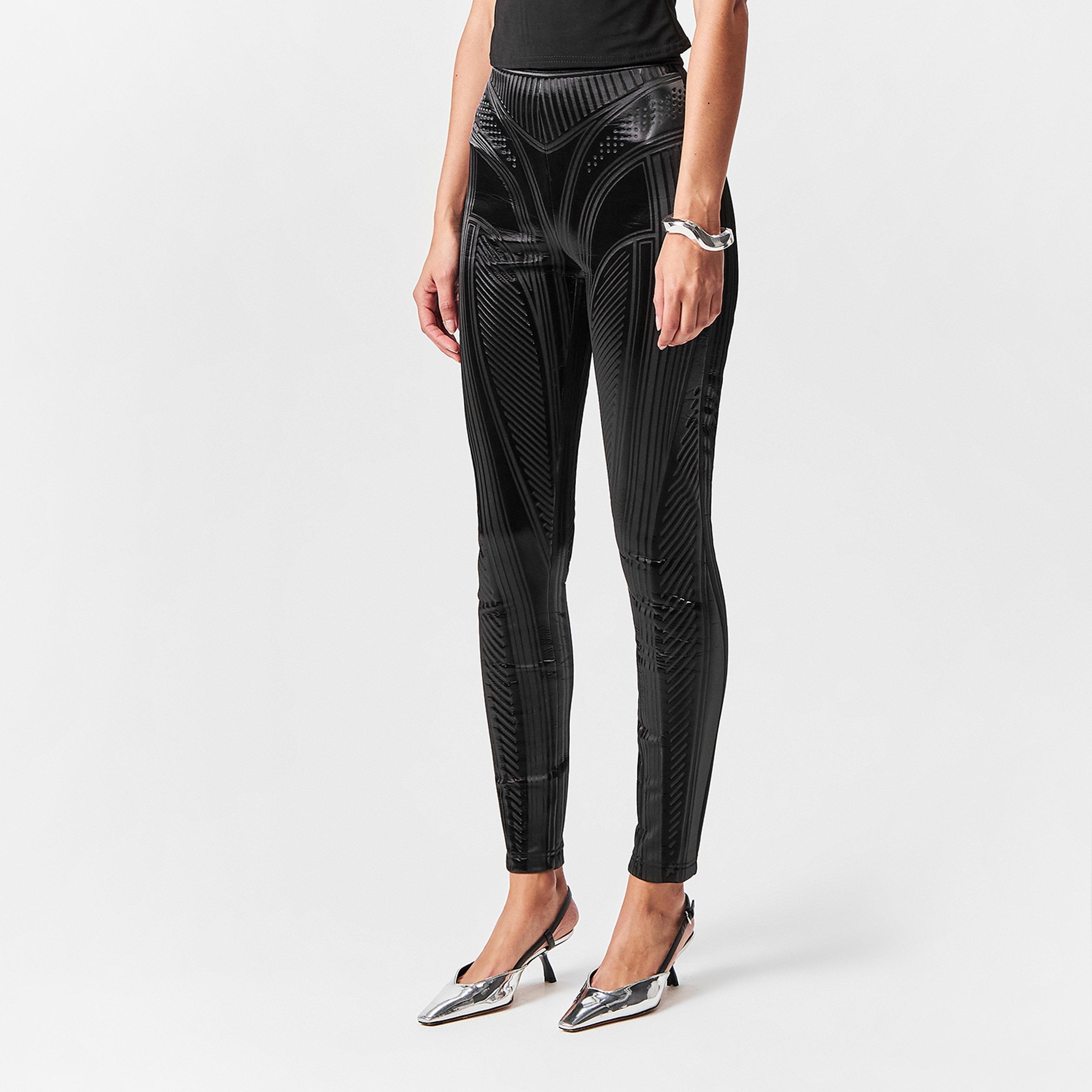 Black - Mugler - Women's Embossed Leggings - 3