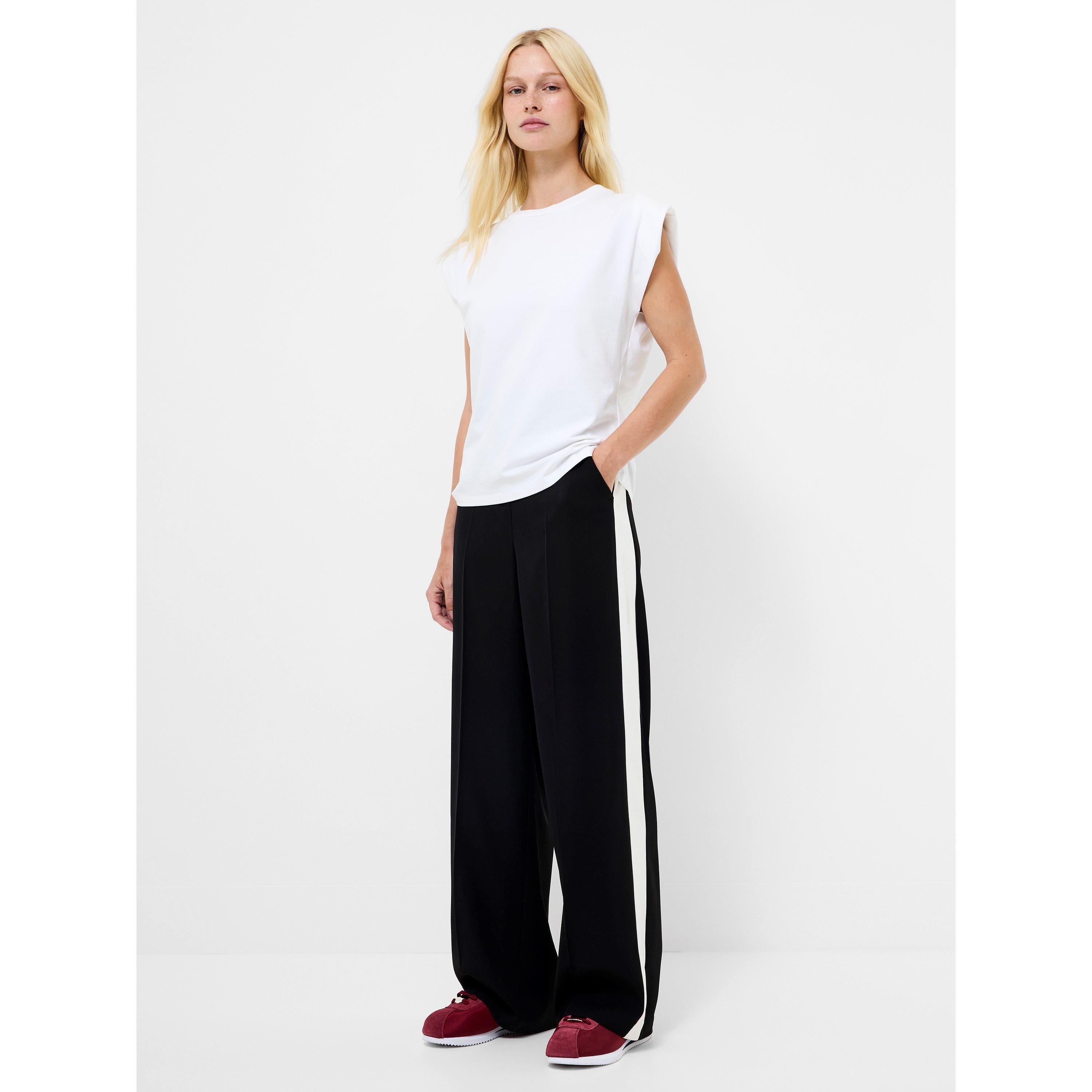 French Connection Women's Bella High Rise Relaxed Fit Wide Leg Trousers - Black/Cream - 16 (XL)