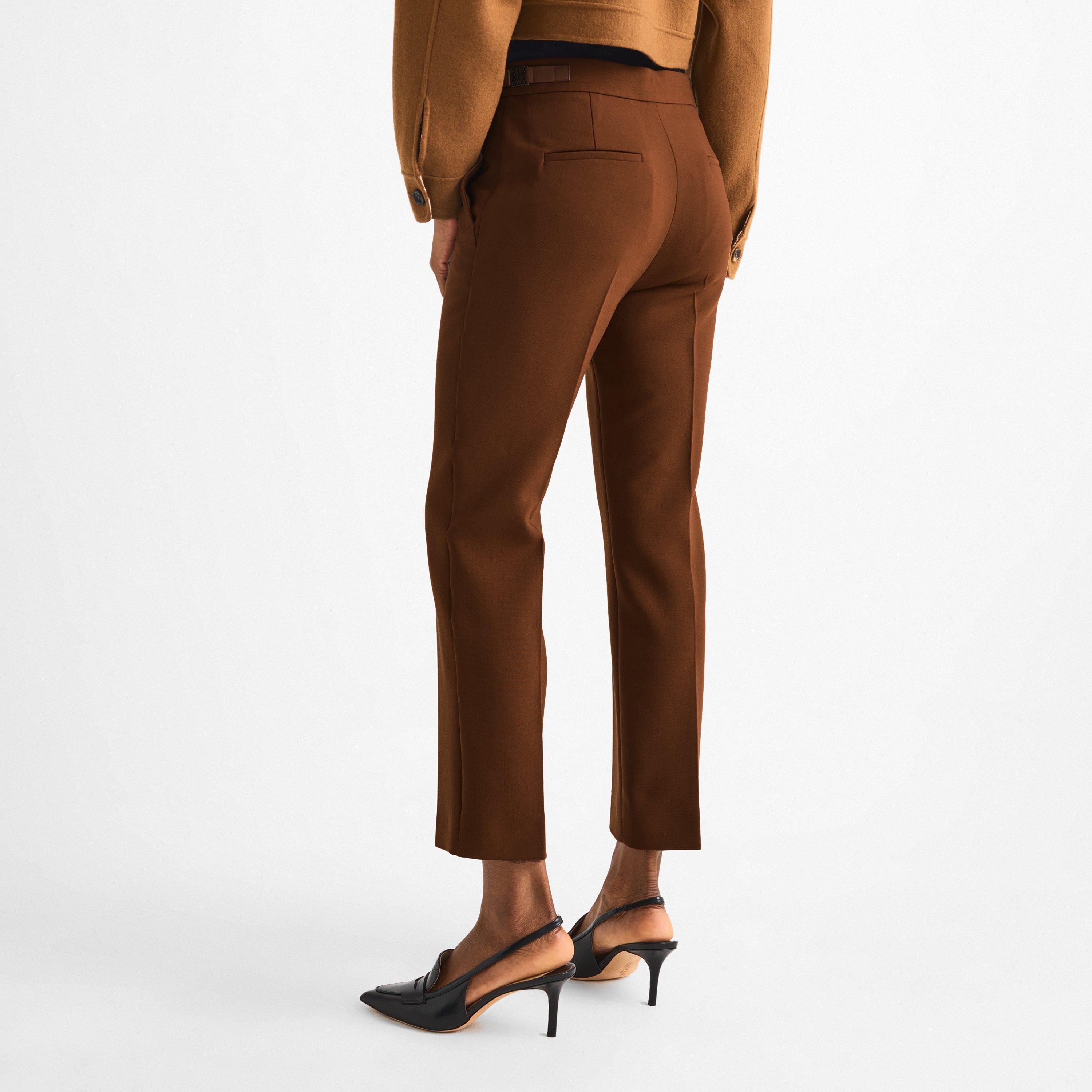 Tobacco - Max Mara - Women's Wool High-Waisted Slim-Fit Trousers - 4