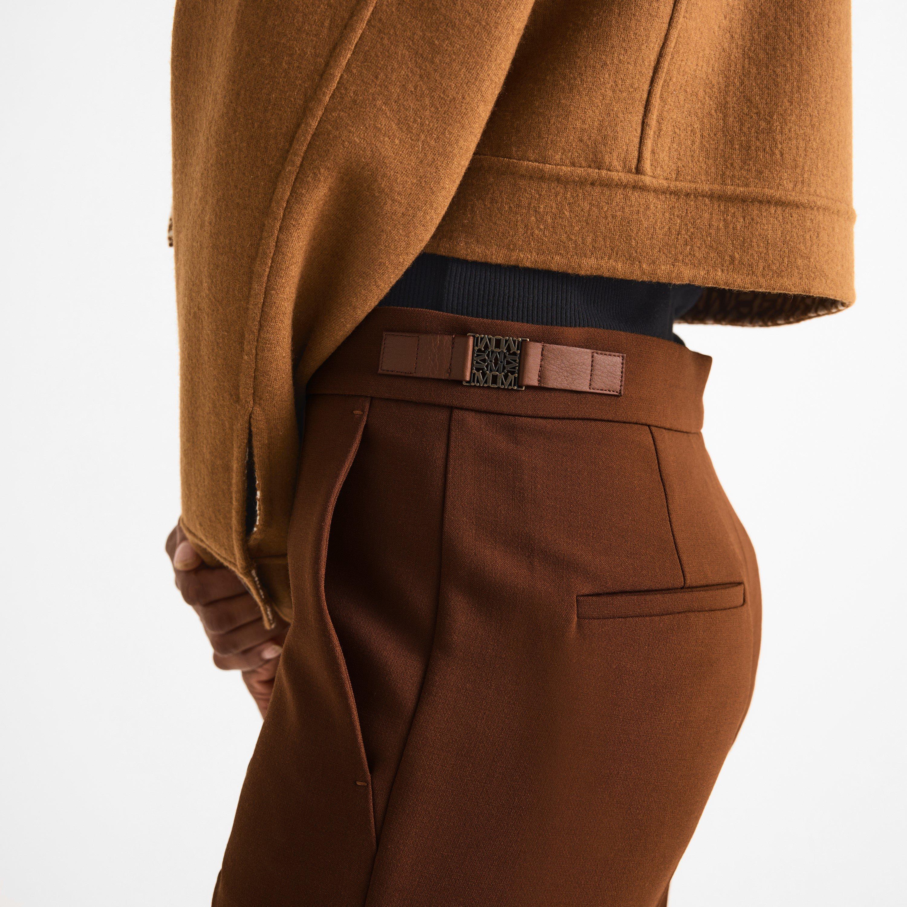 Tobacco - Max Mara - Women's Wool High-Waisted Slim-Fit Trousers - 5