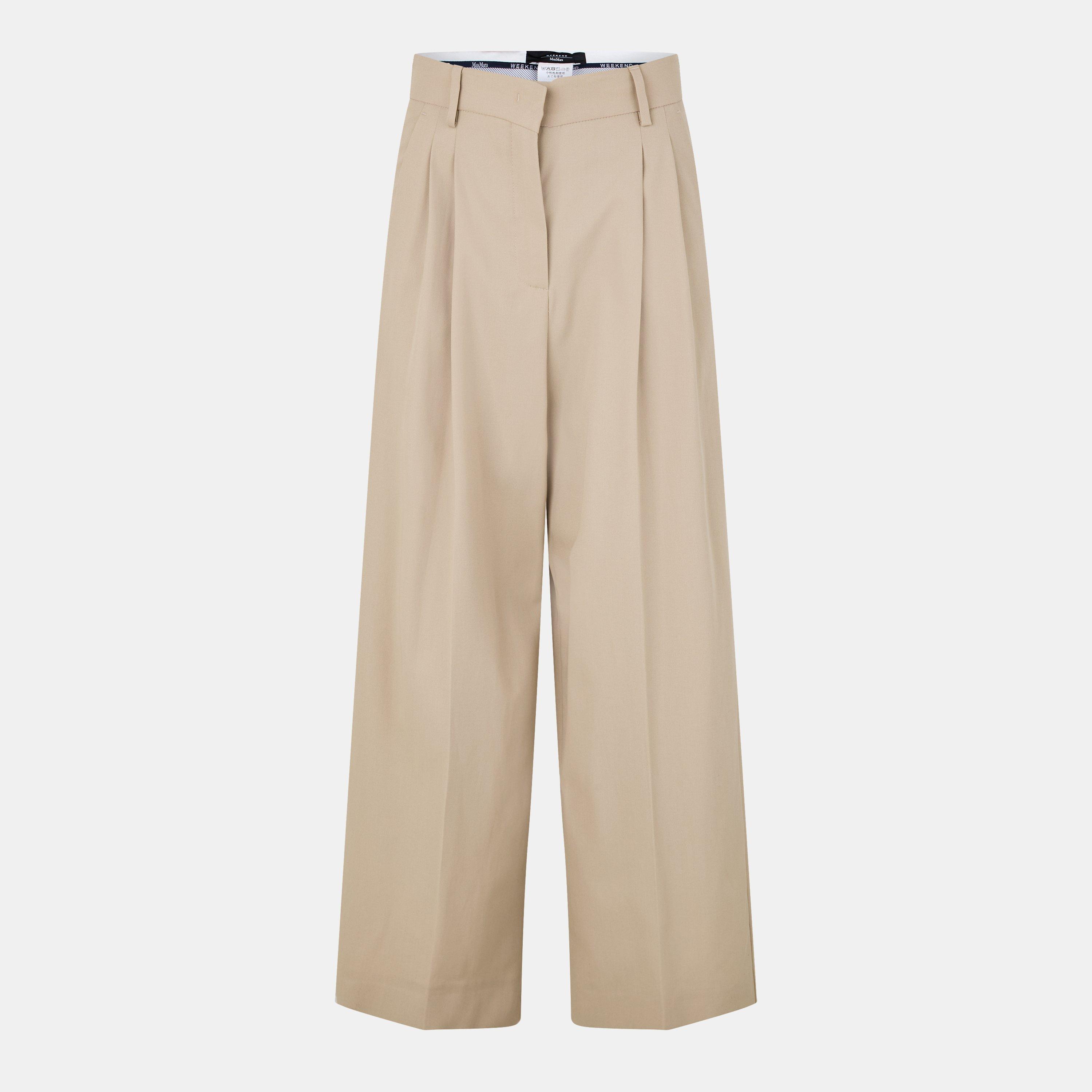 Beige - Weekend Max Mara - Women's High Rise Wide Leg Trousers - 1