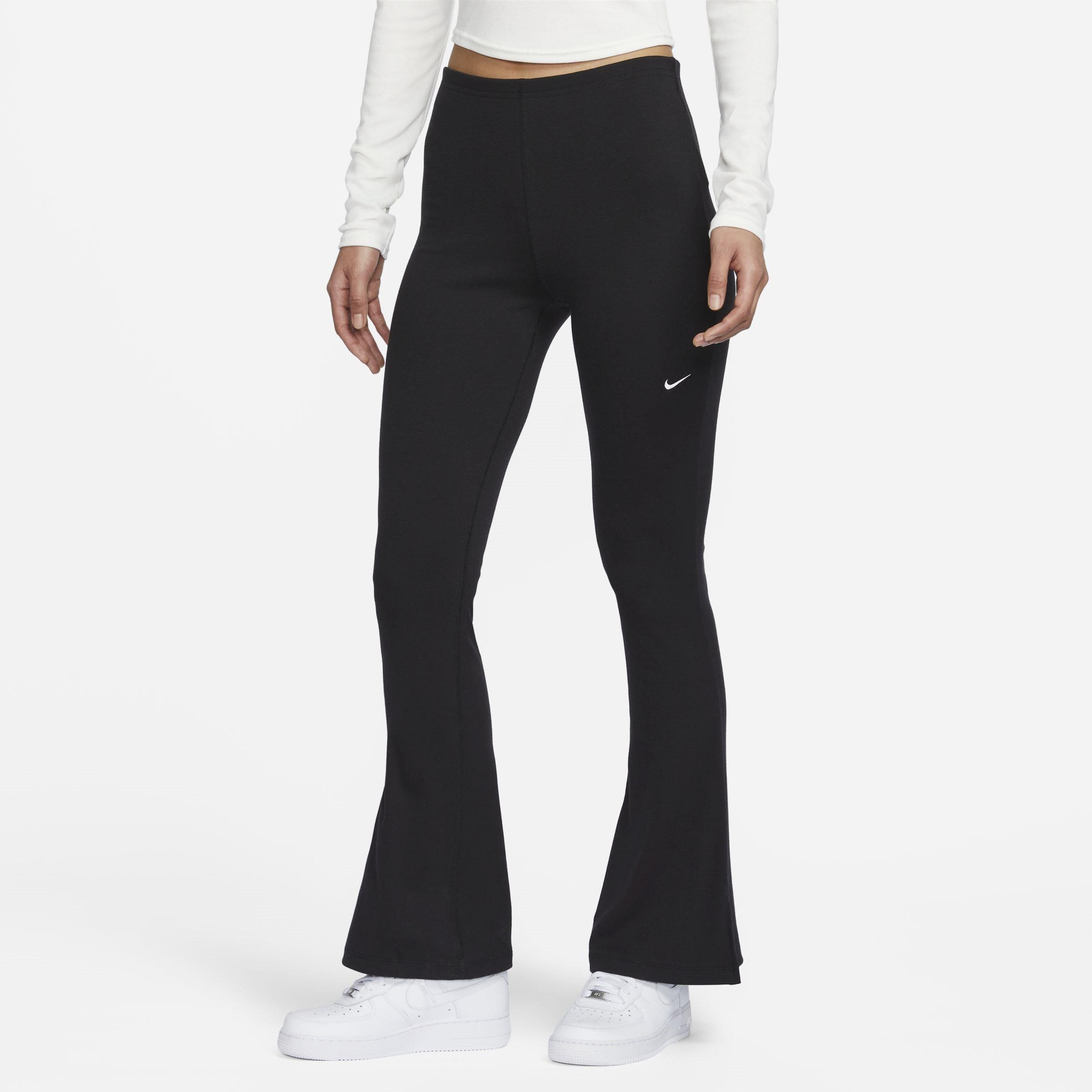 Black/Sail - Nike - Sportswear Chill Knit Womens Tight Mini-Rib Flared Leggings - 1