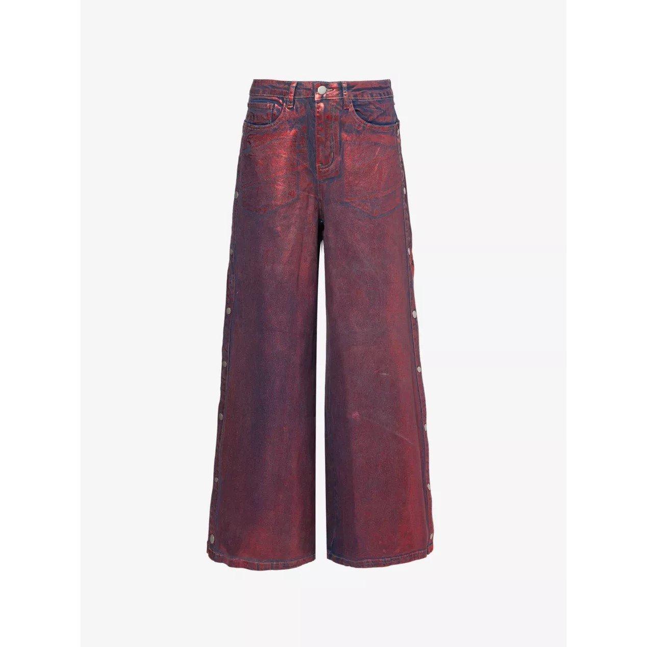 Red - AmyLynn - Women's Wren Foil Trainer Wide Leg Trousers