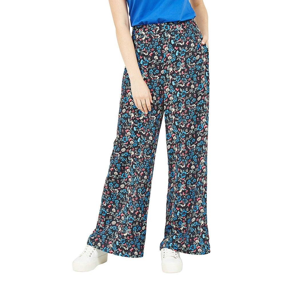 Blue - Yumi - Women's Blue Floral Print Wide Leg Trousers - 3