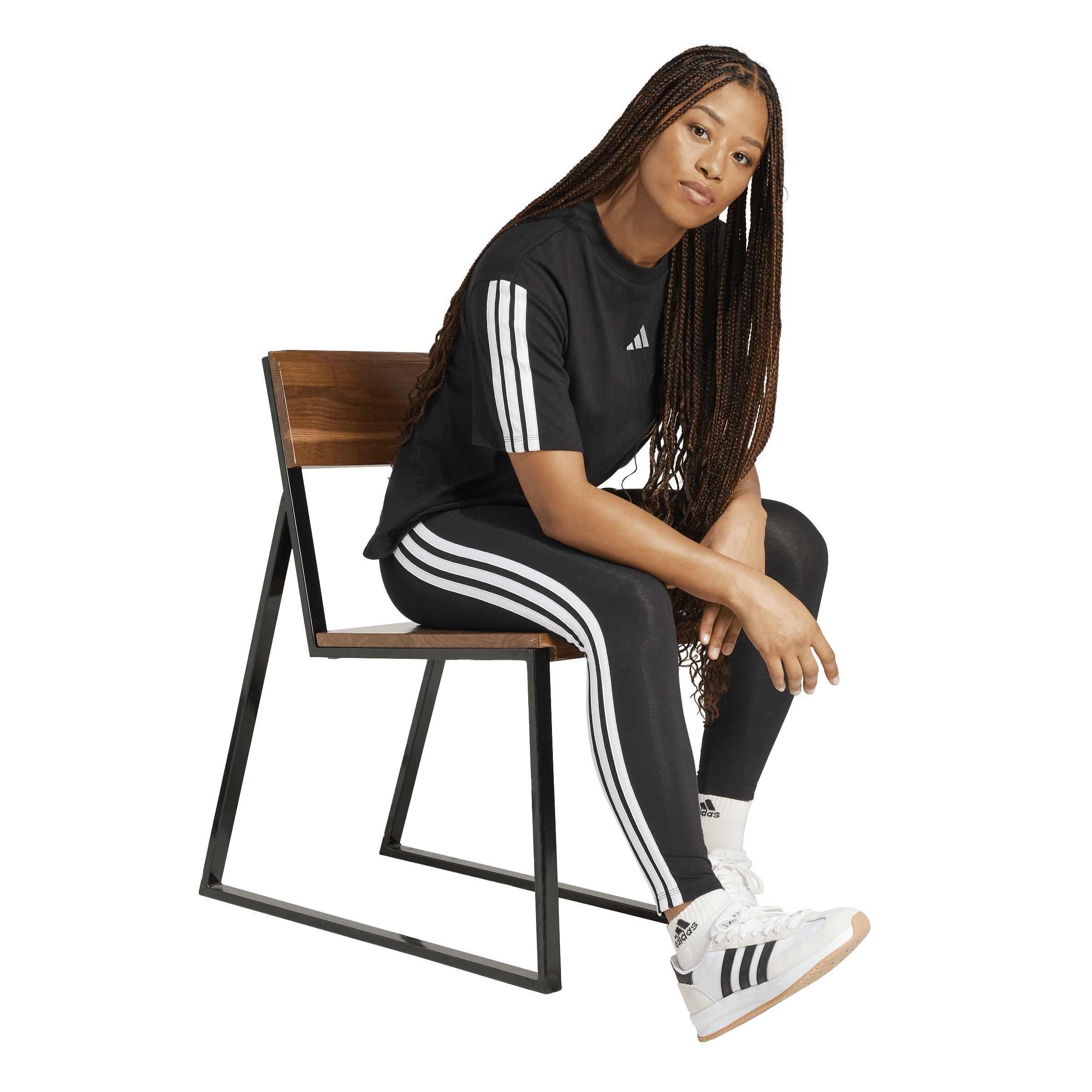 Schwarz/Weiß - adidas - Essentials 3 Stripe Leggings Womens - 6