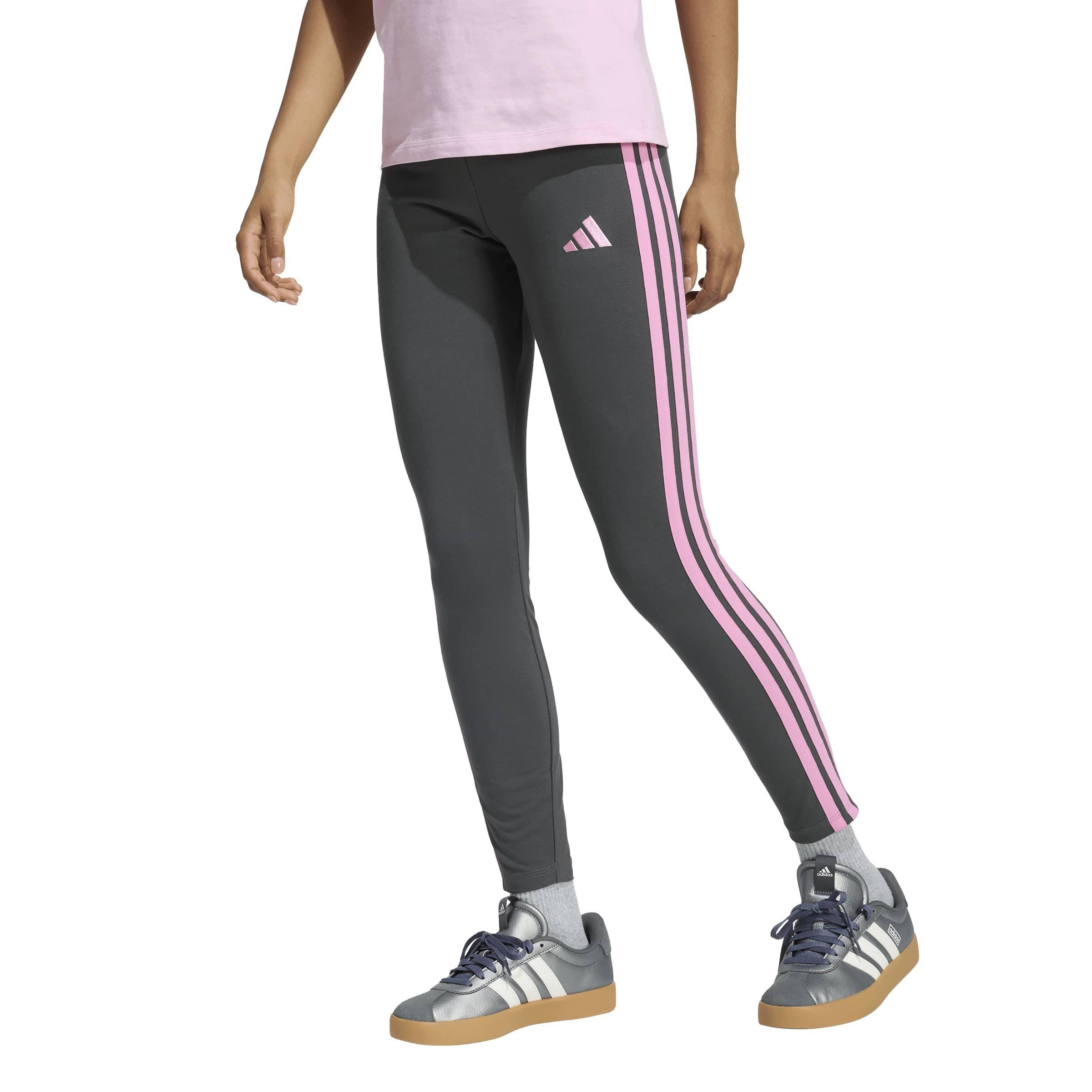 Carbon/Pink - adidas - Essentials 3 Stripe Leggings Womens - 2