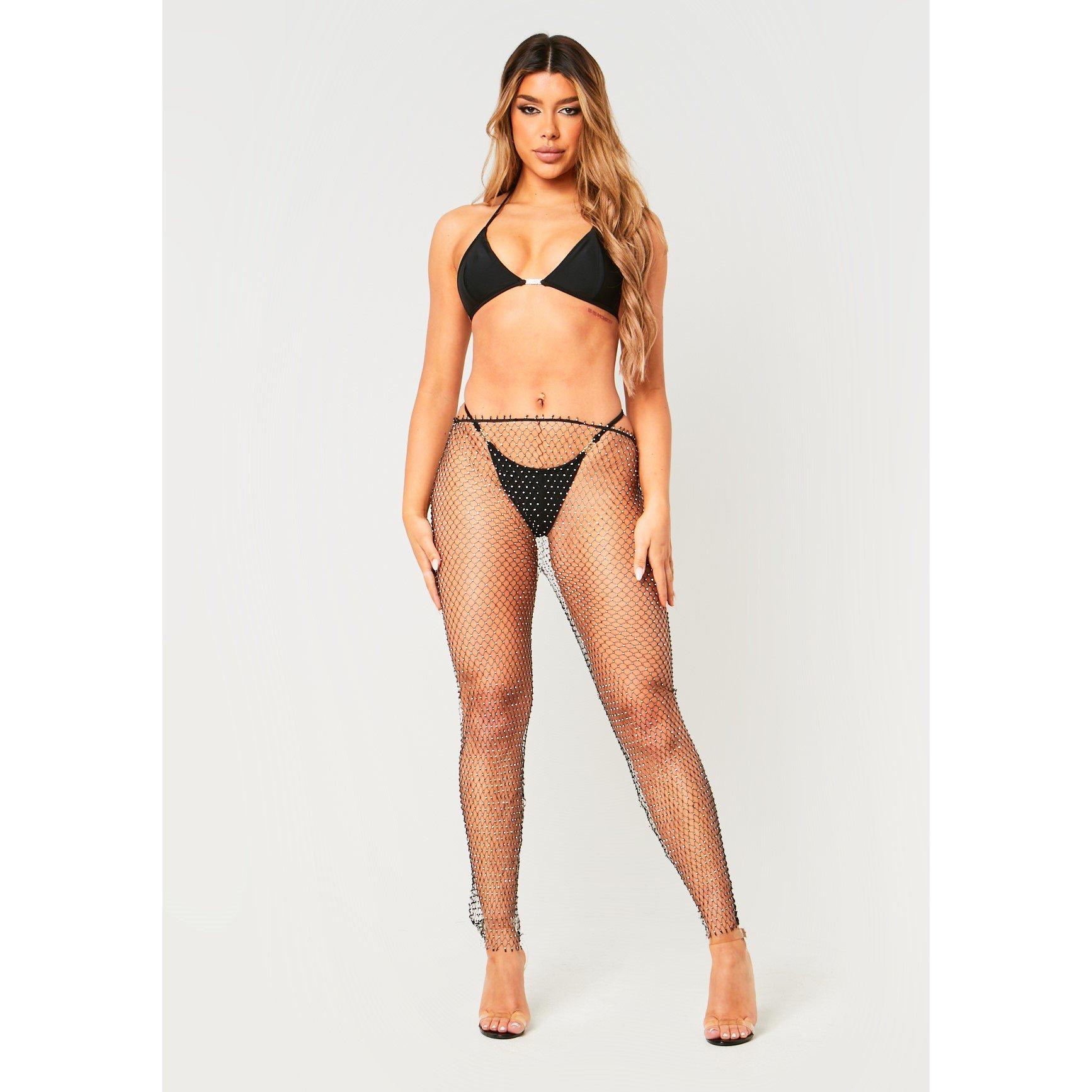 Black - Missy Empire - Diamante Mesh Trouser