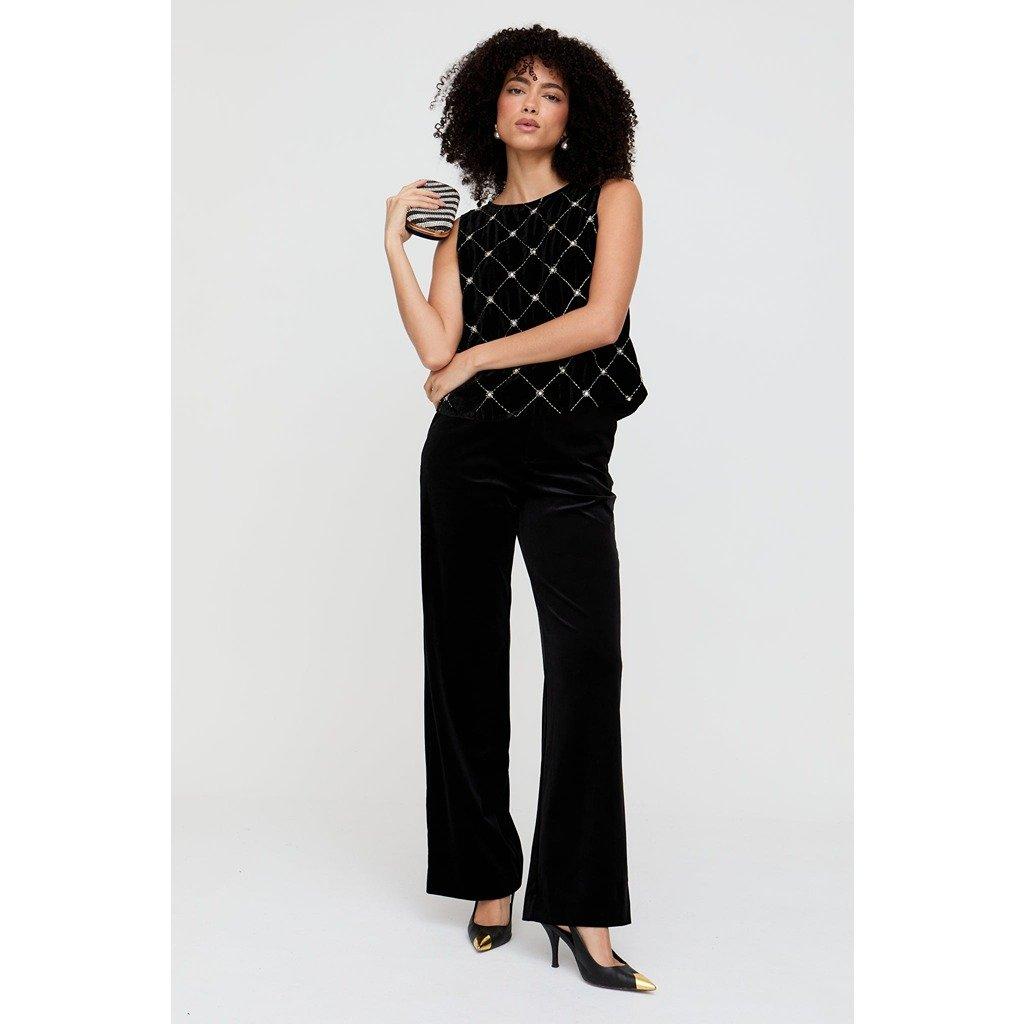 Black - Lily and Lionel - Lily and Lionel Valerie Straight Leg Velvet Trouser In Black - 1