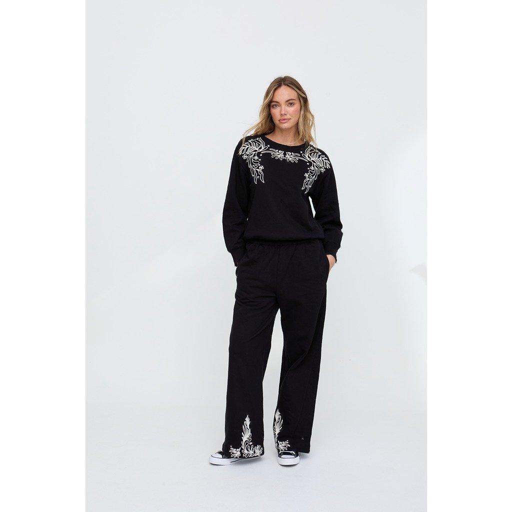 Black - Raffya - Raffya Marmalade Embroidered Wide Leg Trouser In Black - 1