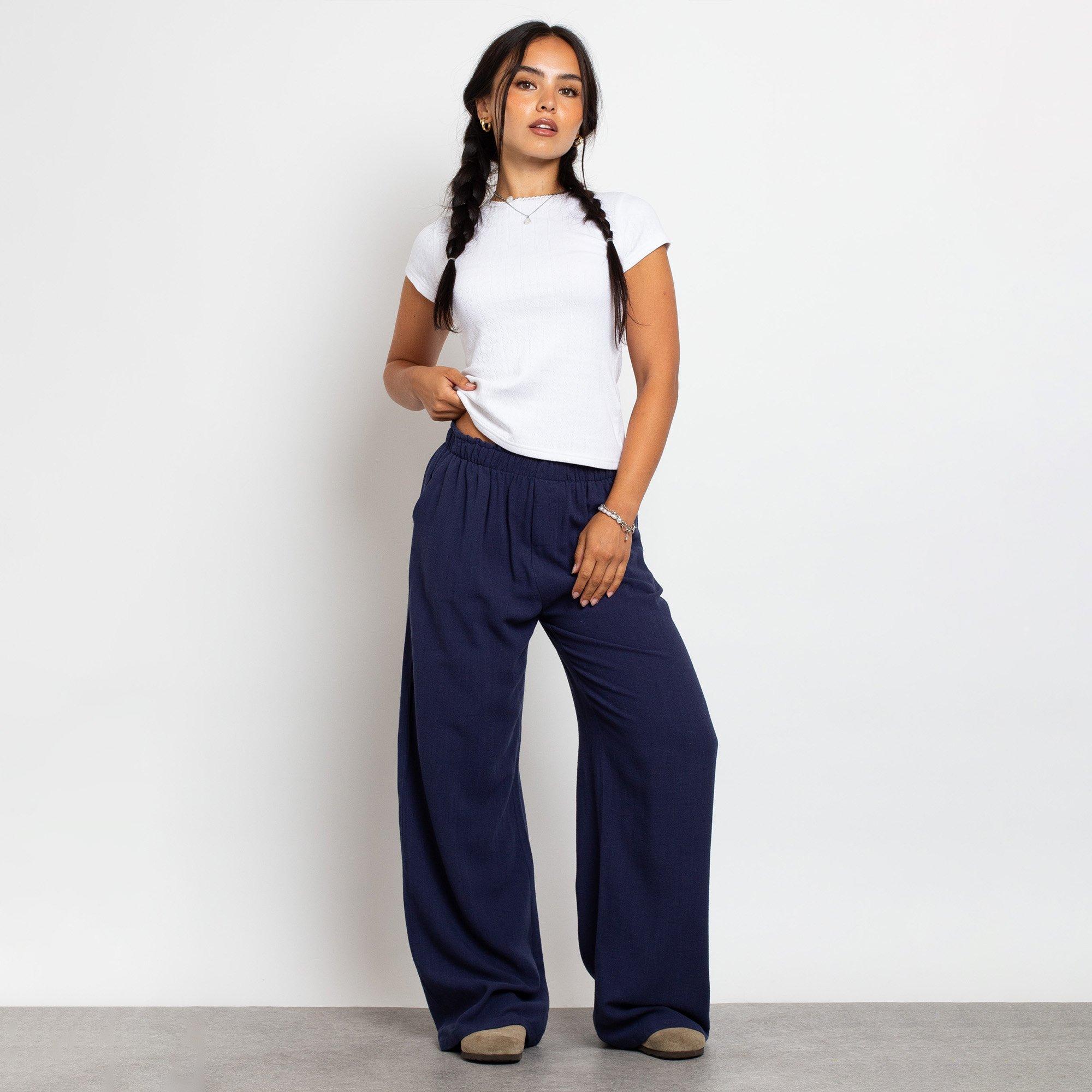 NAVY - Daisy Street - Womens Mid Rise Wide Leg Joggers - 2