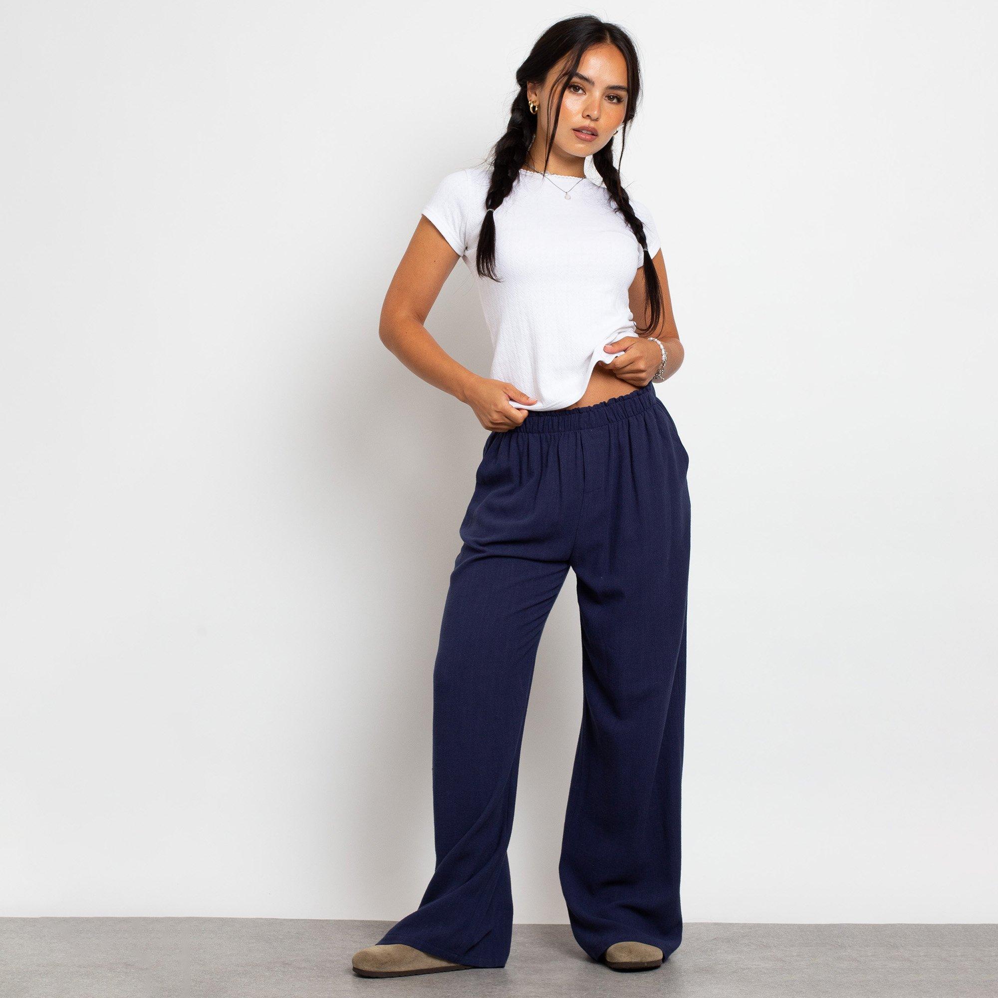 NAVY - Daisy Street - Womens Mid Rise Wide Leg Joggers - 3