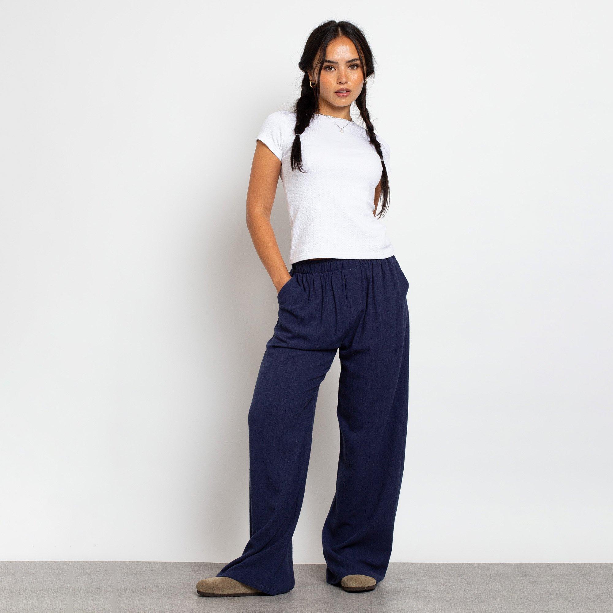 NAVY - Daisy Street - Womens Mid Rise Wide Leg Joggers - 4