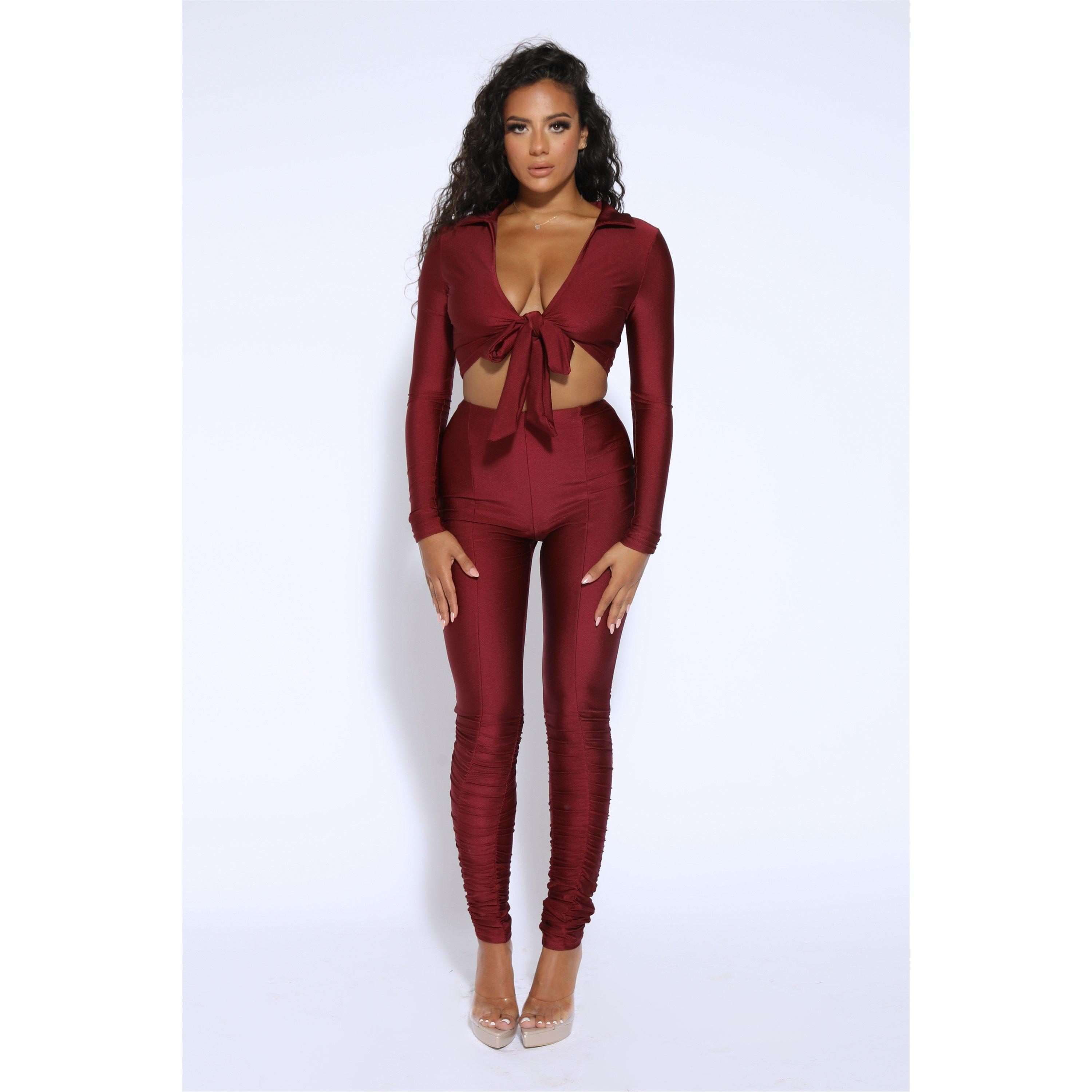 Burgundy - Honeyz - Ruched Leggings - 2