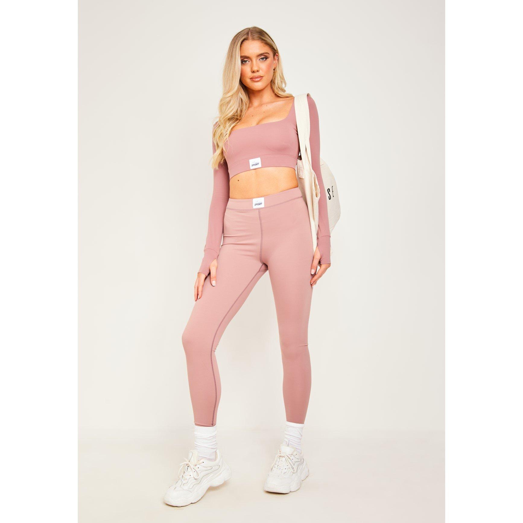 Missy Empire Women's Missy Sport Tab Logo Thick Gym Leggings - Rose - 4 (3XS)