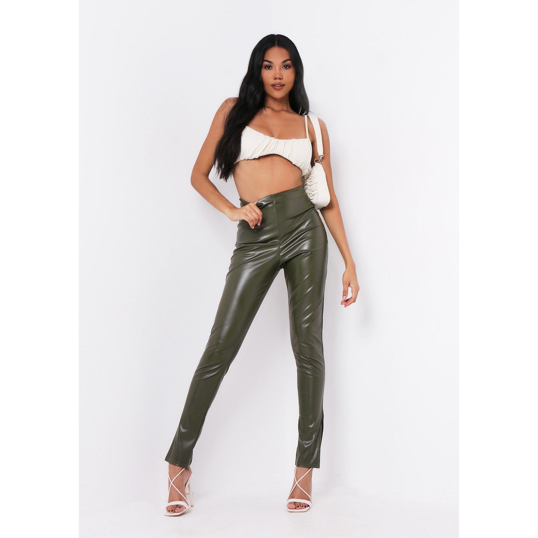 Missy Empire Women's Vegan Leather Side Split Leggings - Khaki - 4 (3XS)