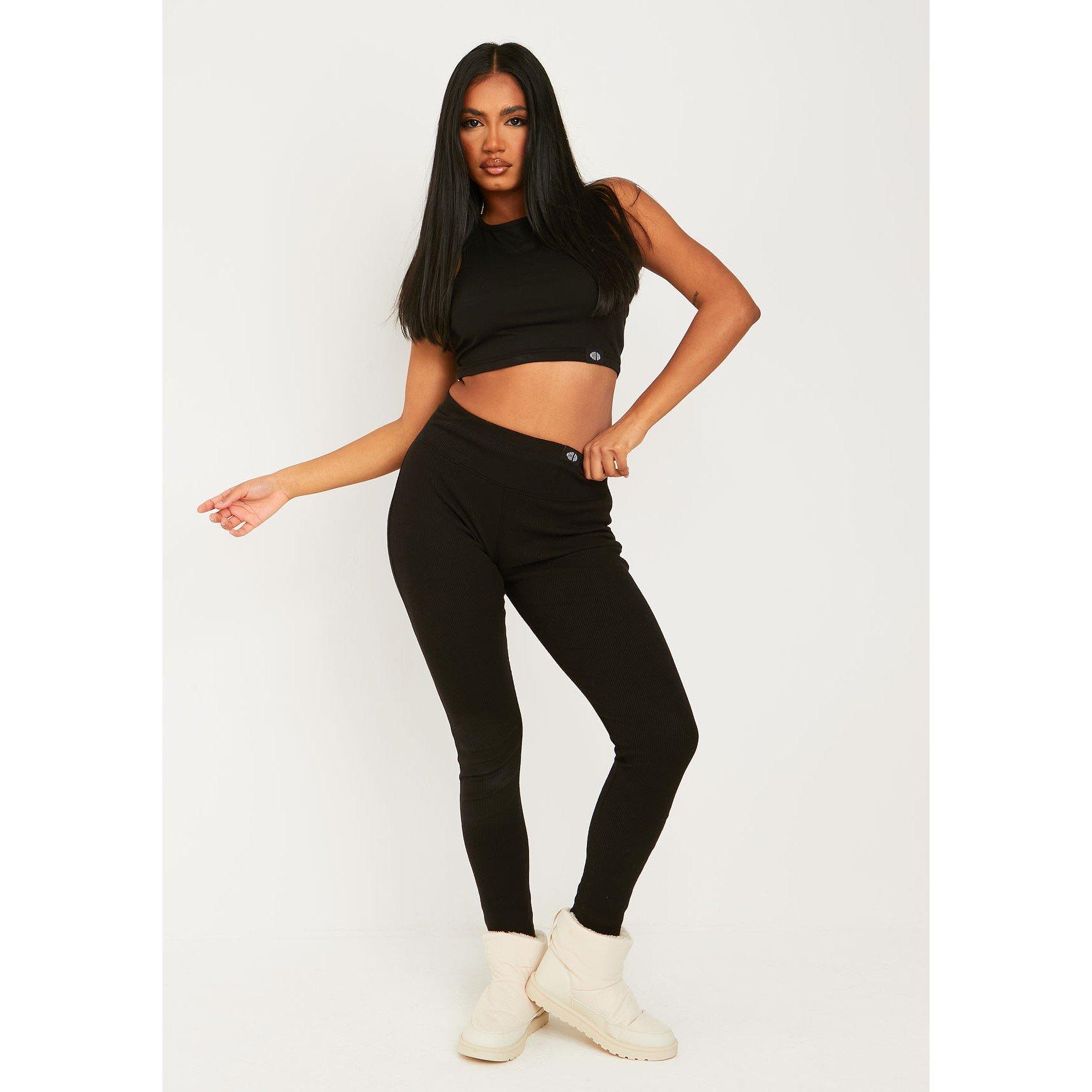 Black - Missy Empire - Missy Tab Detail Thick Rib Leggings