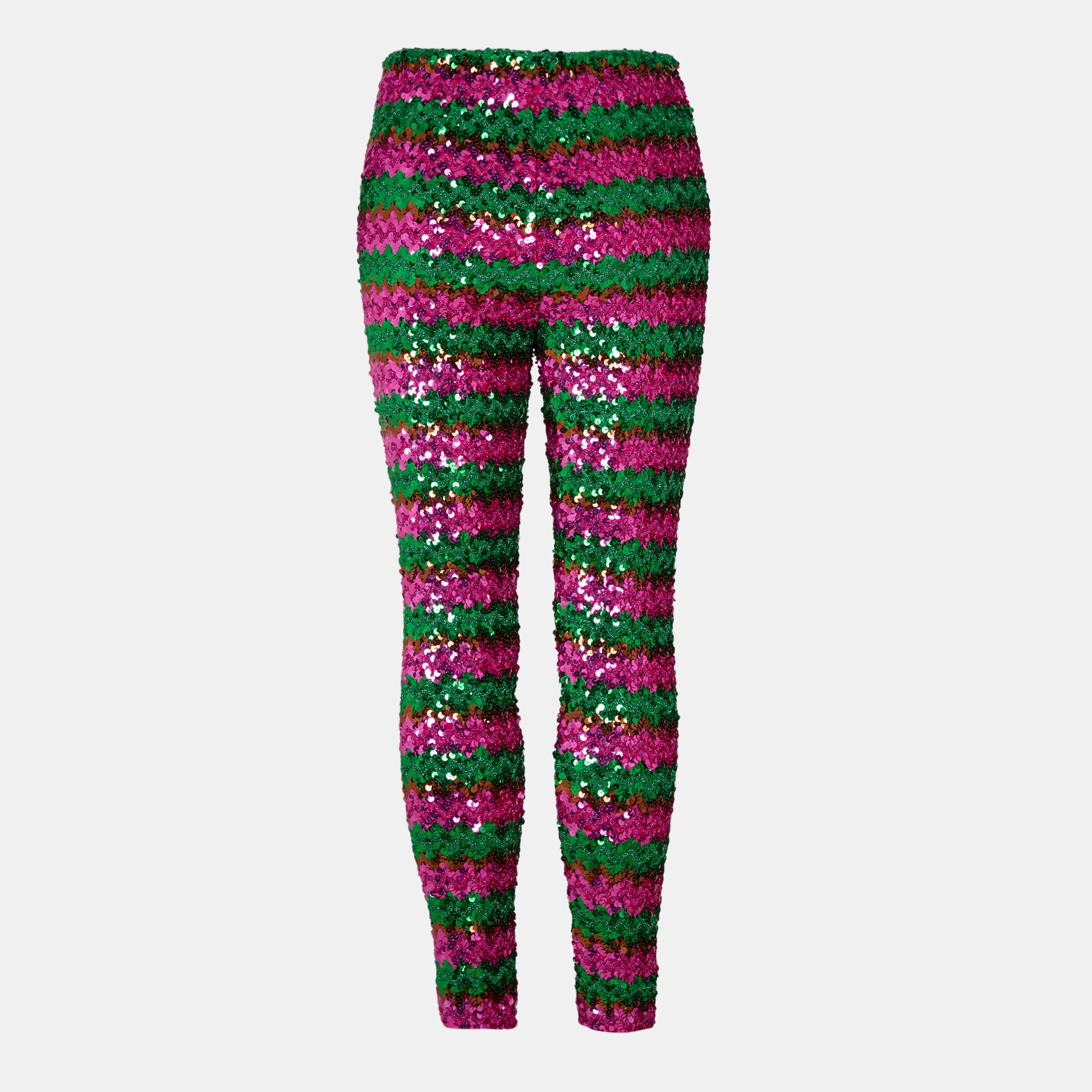 Green/Pink/Mix - Gucci - Women's Sequin Slim Fit Trousers - 2