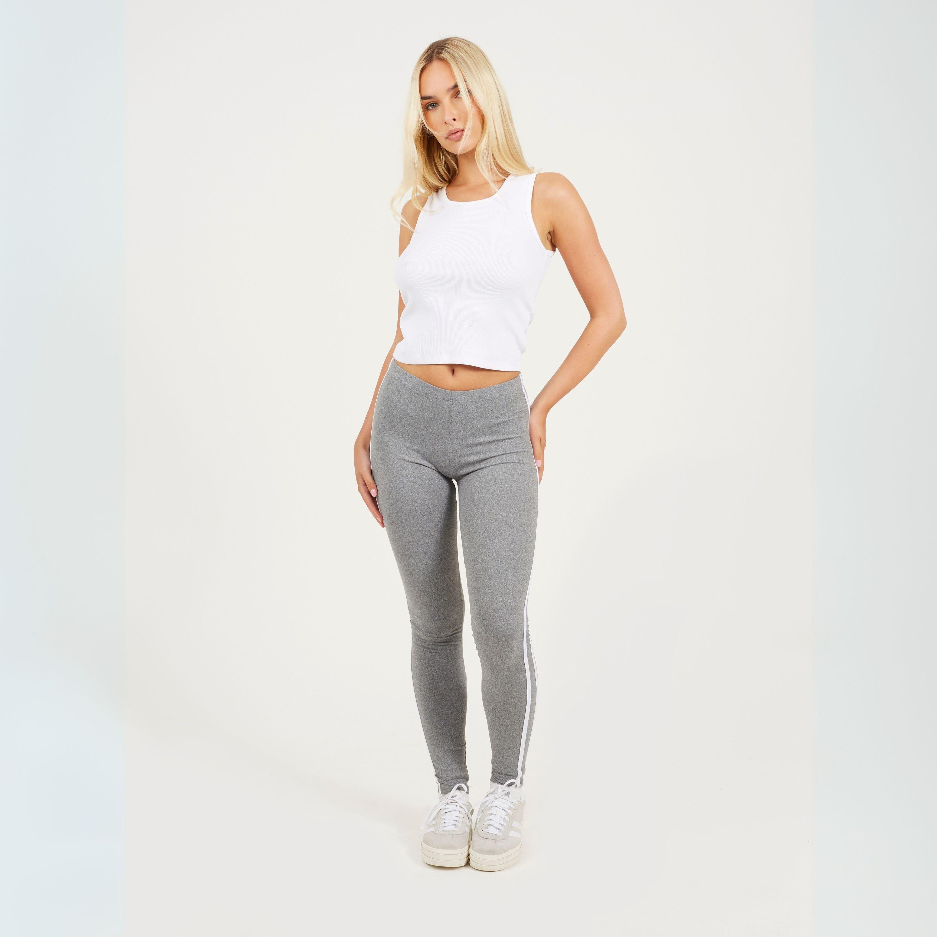 Grey Marl/White - Brave Soul - Two Stripe Detail Leggings - 4