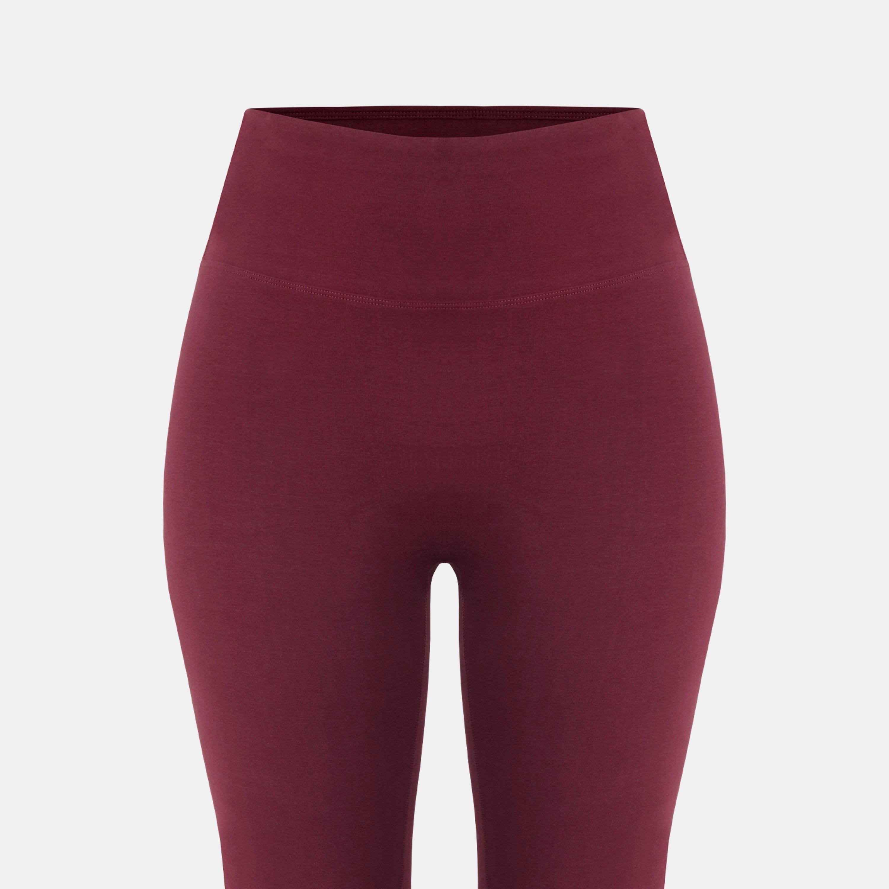 Burgundy - Miso - Women's Kick Flare High Waisted Full Length Cotton Leggings - 3
