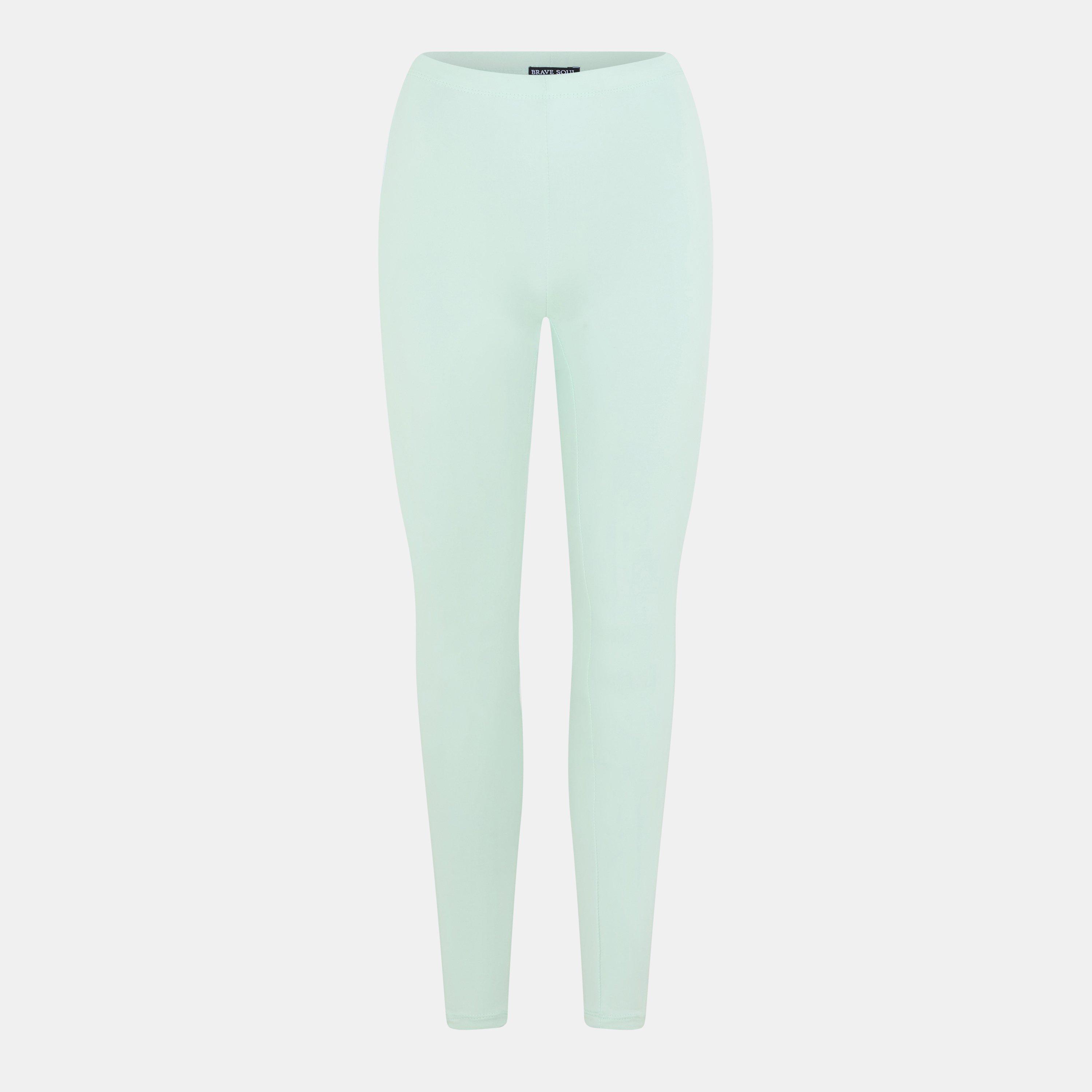 Mint/Wht Stripe - Brave Soul - Womens Mint Green Leggings with Side Stripe Detail - 1