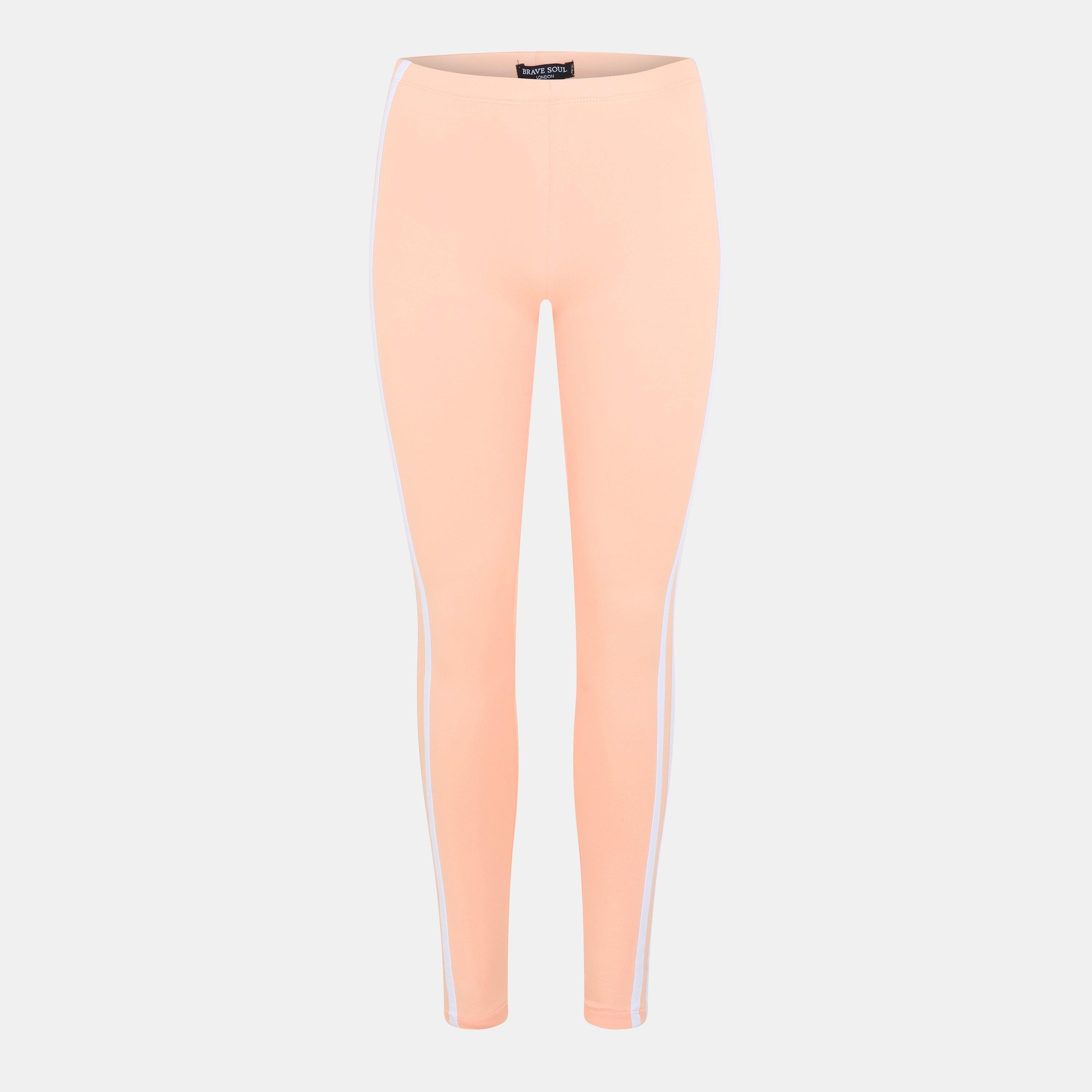 Brave Soul Women's Leggings With Stripe Detail - Peach/Wht Strpe - 8 (XS)
