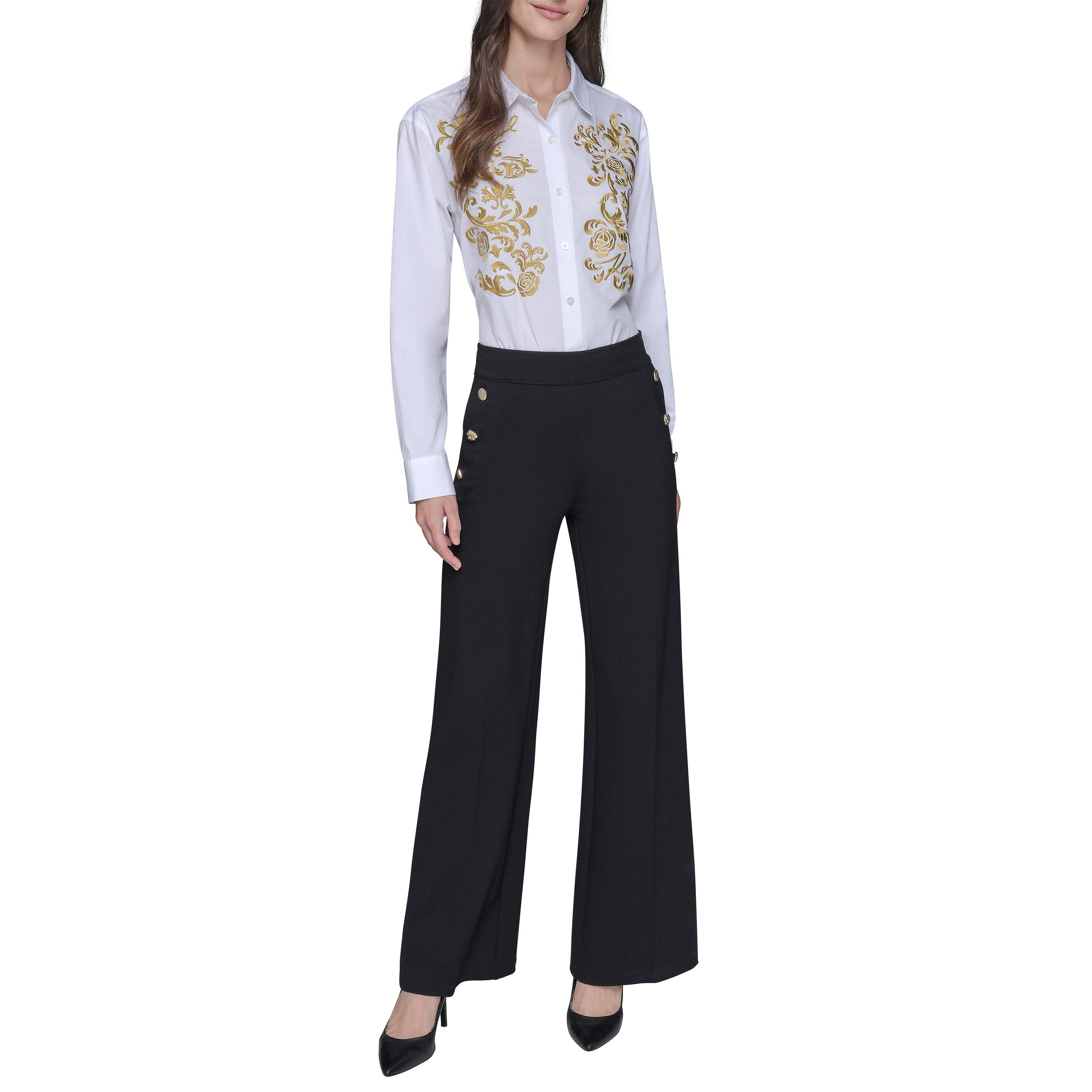 Black - Karl Lagerfeld - Women's Sportswear Wide Leg Trousers - 4