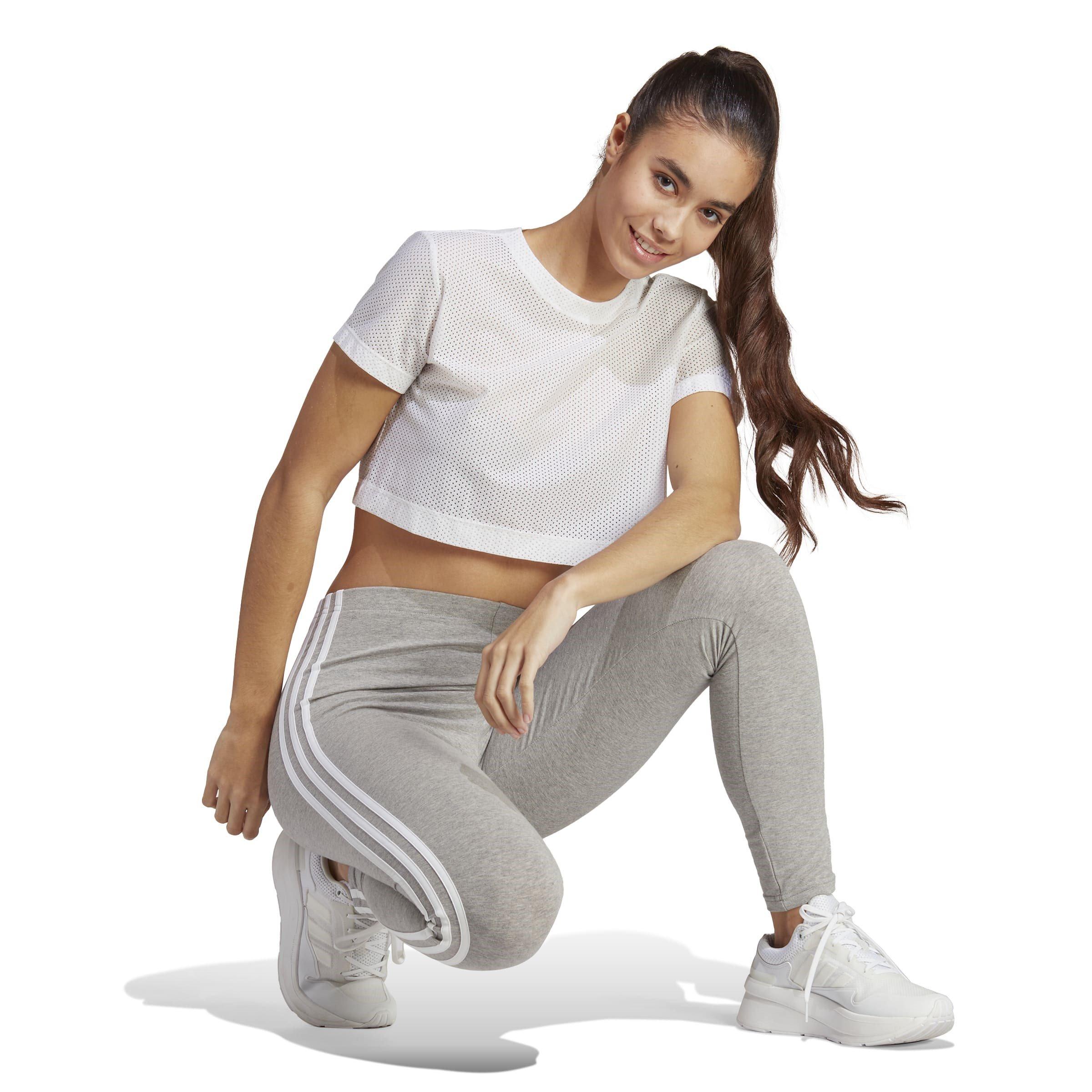 M.Grey/White - adidas - Essentials 3 Stripes Womens Leggings - 4