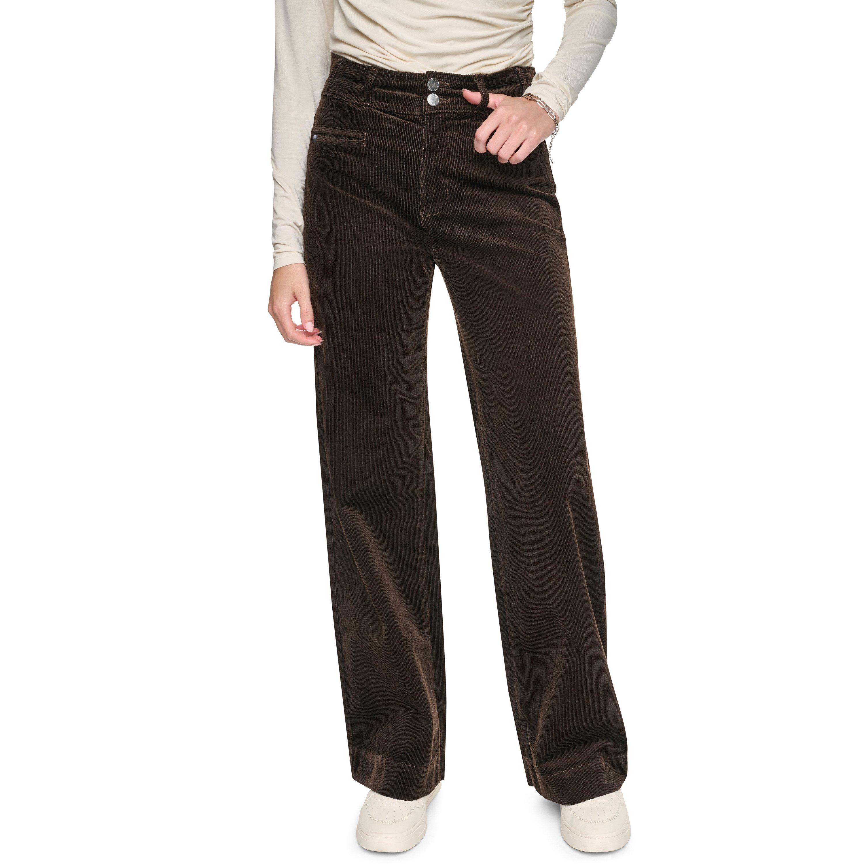Espresso - DKNY - DKNY Hi Rise Double Button Wide Leg Corduroy - 5